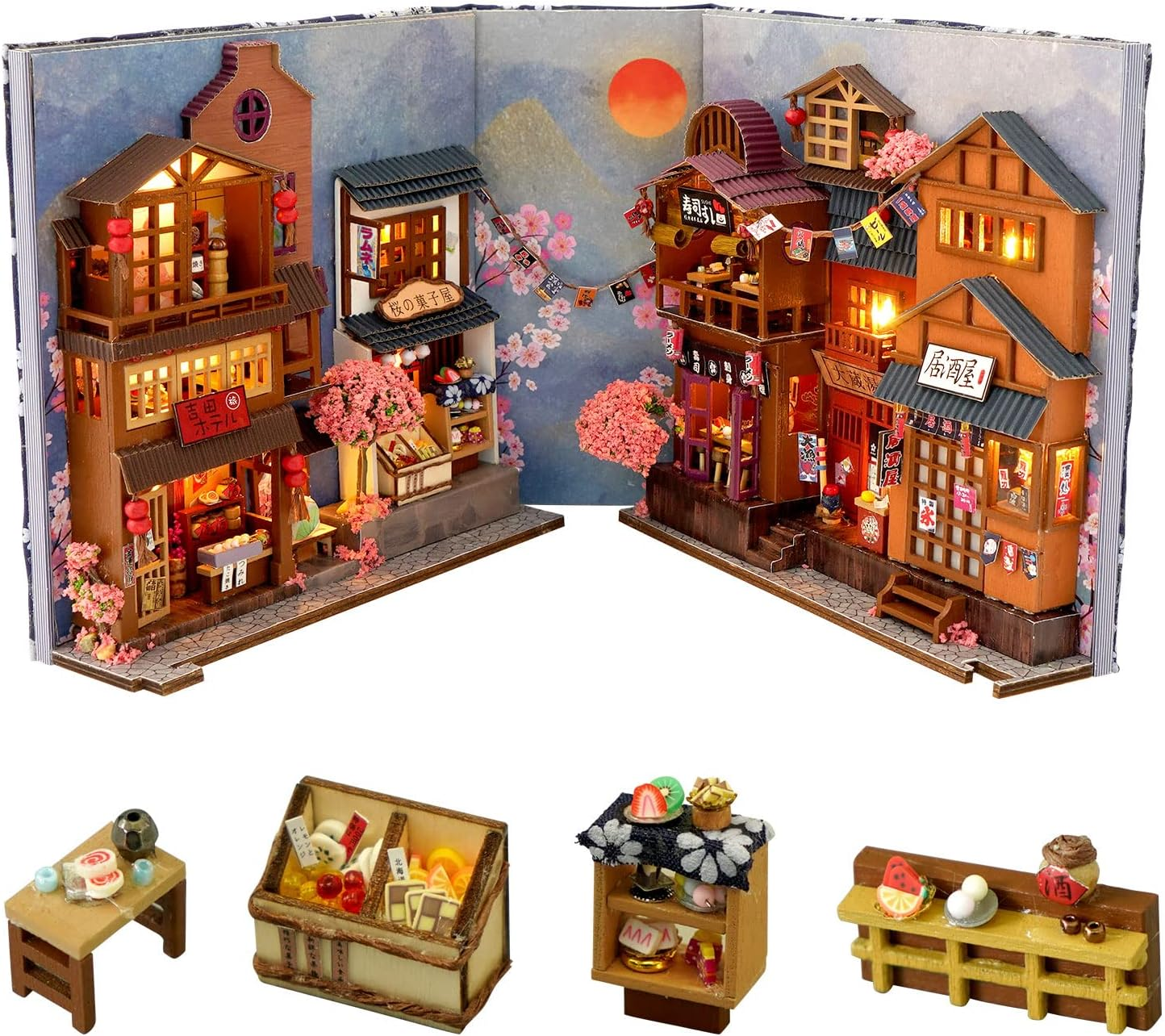 Cuteefun DIY Book Nook Kit, DIY Miniature House Kit with Furniture, 3D Puzzle Bookends, Booknook Bookshelf Insert Kits, Birthday Gift (Firefly Forest)