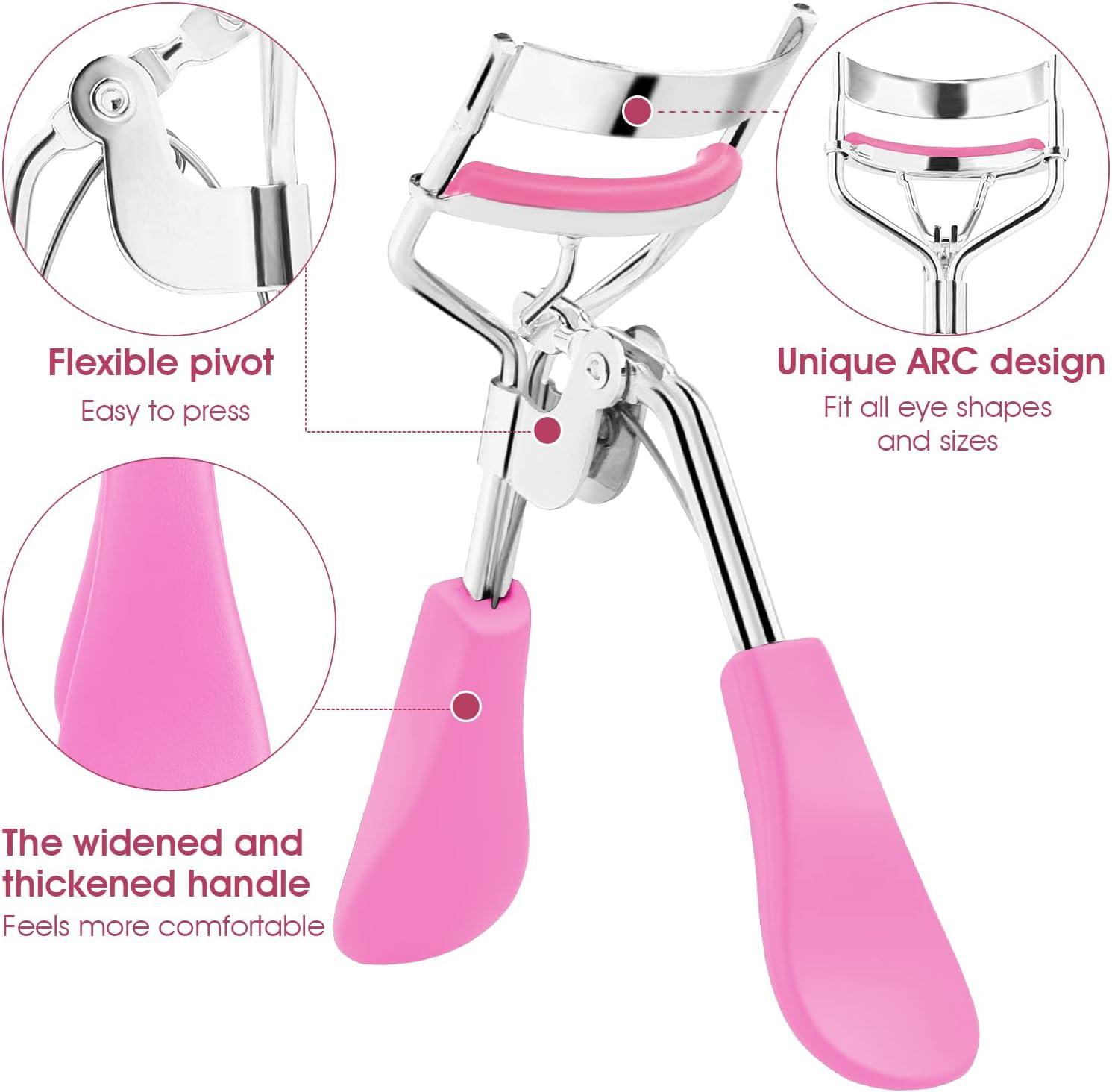 Lash Curler, No Pinching or Pulling, Long Lasting Eyelash Curler Fit All Eye Shapes, Professional Makeup Tool for Eyelashes with 10 Pieces Silicone Refill Pads (Pink) image number 6