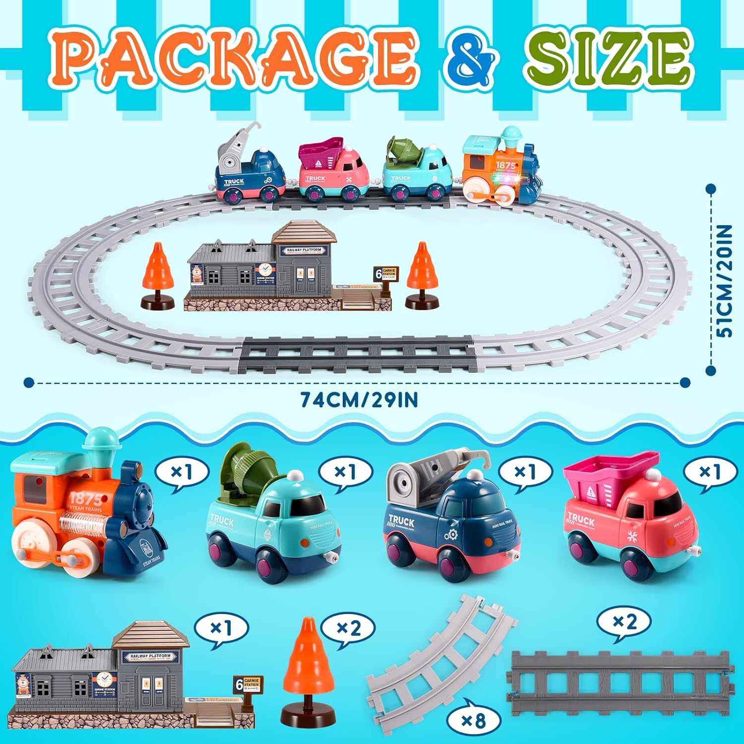 Train Set for Toddlers, Vingtank Kids Toy Trains & Train Sets for 3 4 5 6 Year Old Boys Gifts 4Pcs Trucks Toy Car for Boys Toys 3-5 Toddler Toys with Light & Music Ideal Gifts for Boys Girls image number 5