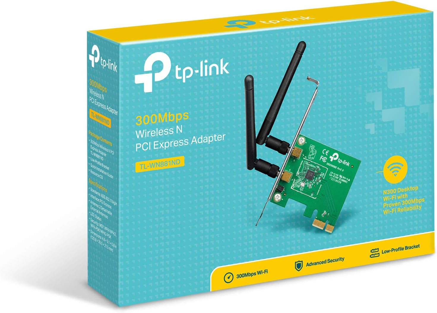 Tp-Link 300Mbps Wireless N PCI Express Wifi Adapter, up to 300Mbps, MIMO, Advanced Security, Low-Profile Bracket Included, Supports Windows and Linux (TL-WN881ND) image number 5