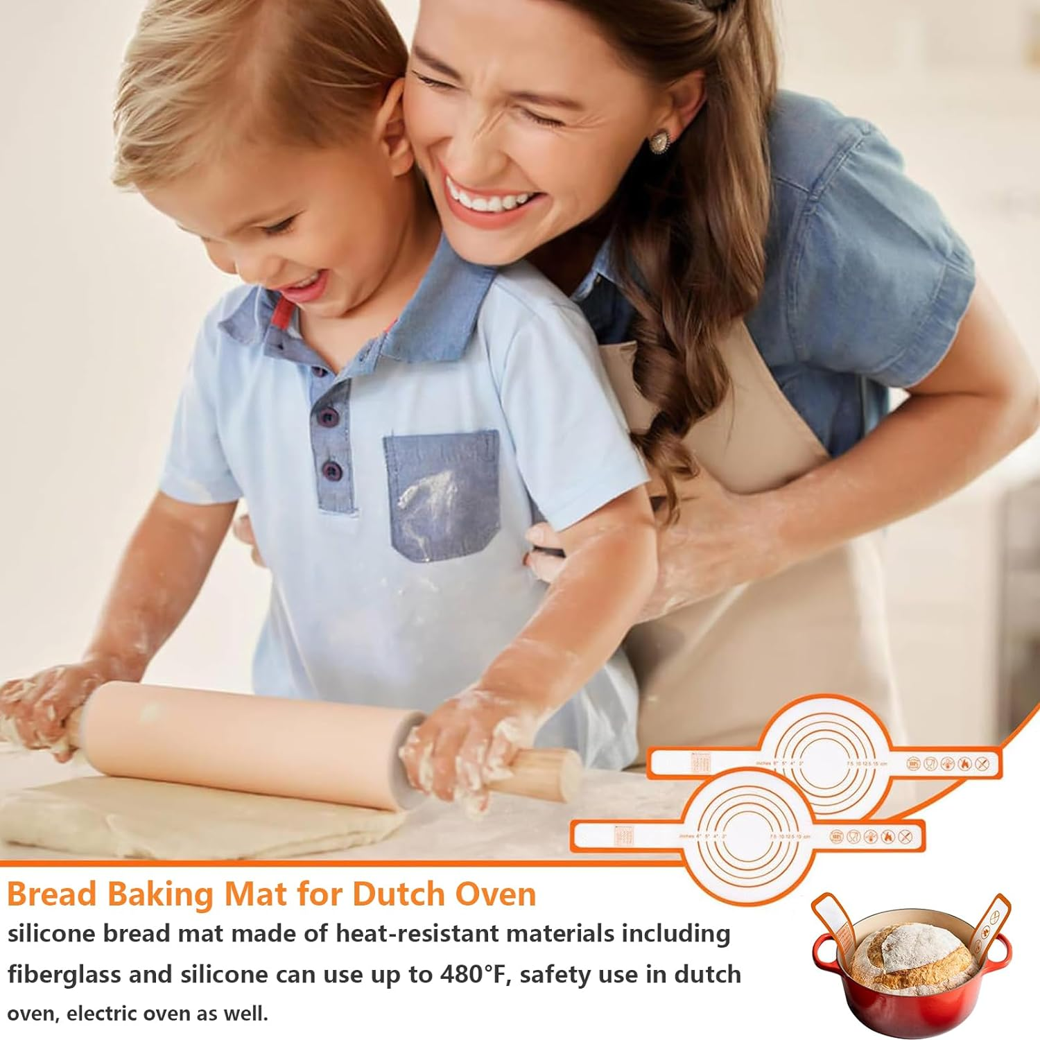 2 PCS Silicone Baking Mat for Dutch Oven, Reusable Bread Sling Oval, Non-Stick & Easy Clean Baking Mat with Long Handles, Easy to Transfer Sourdough image number 5