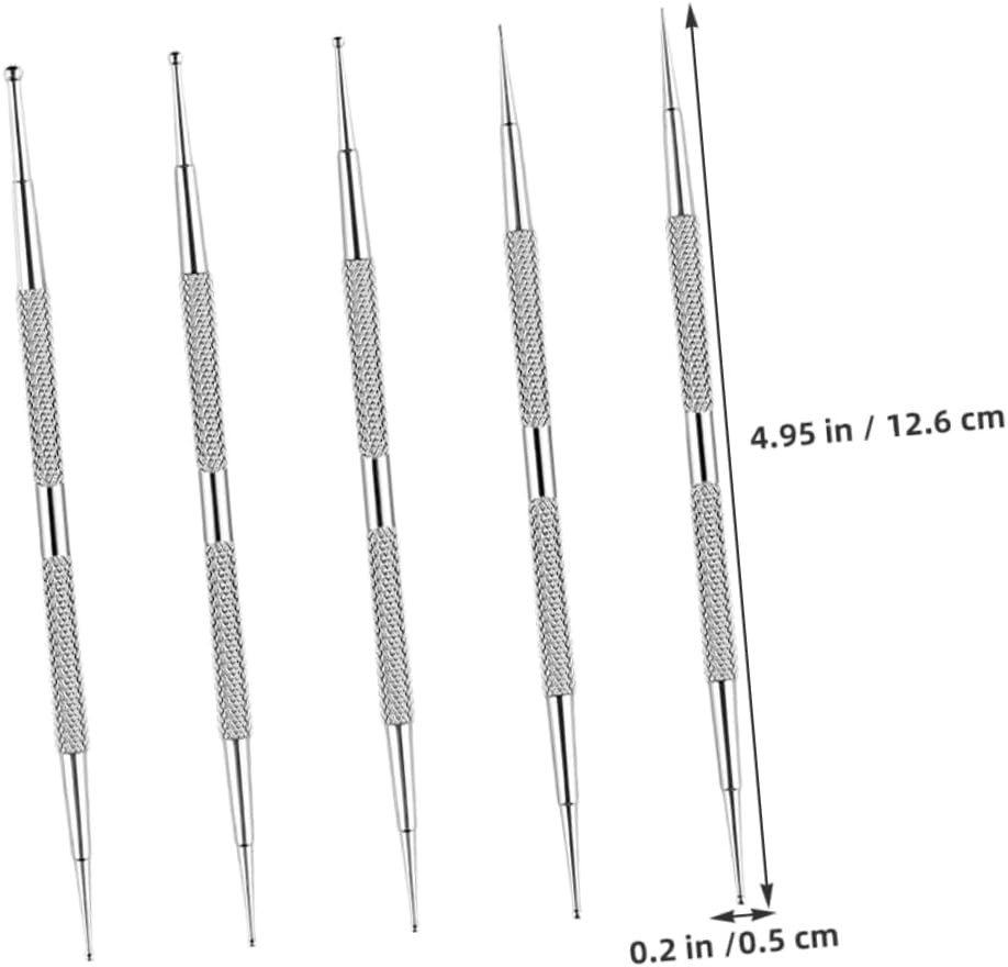 GOOHOCHY 5Pcs Nail Art Drill Pen Nail Art Tools Stainless Stainless Steel Silver image number 2