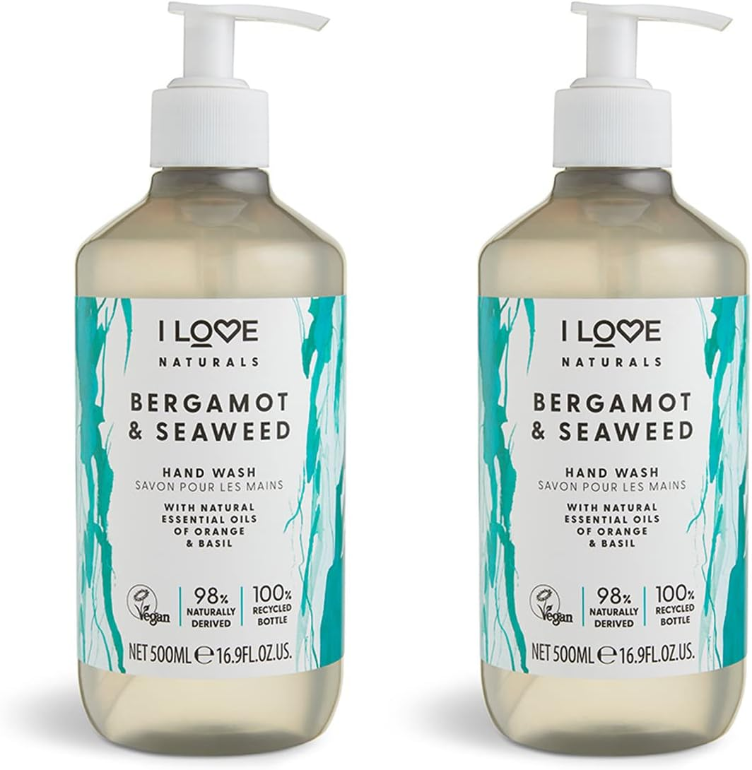 I Love Naturals Bergamot & Seaweed Hand Wash, Natural Oils of Orange & Basil, Gently Removes Impurities, Refreshing & Cleansing Formula, 100% Recycled Bottle & Vegan-Friendly - 2 X 19.91 Fl Oz image number 3