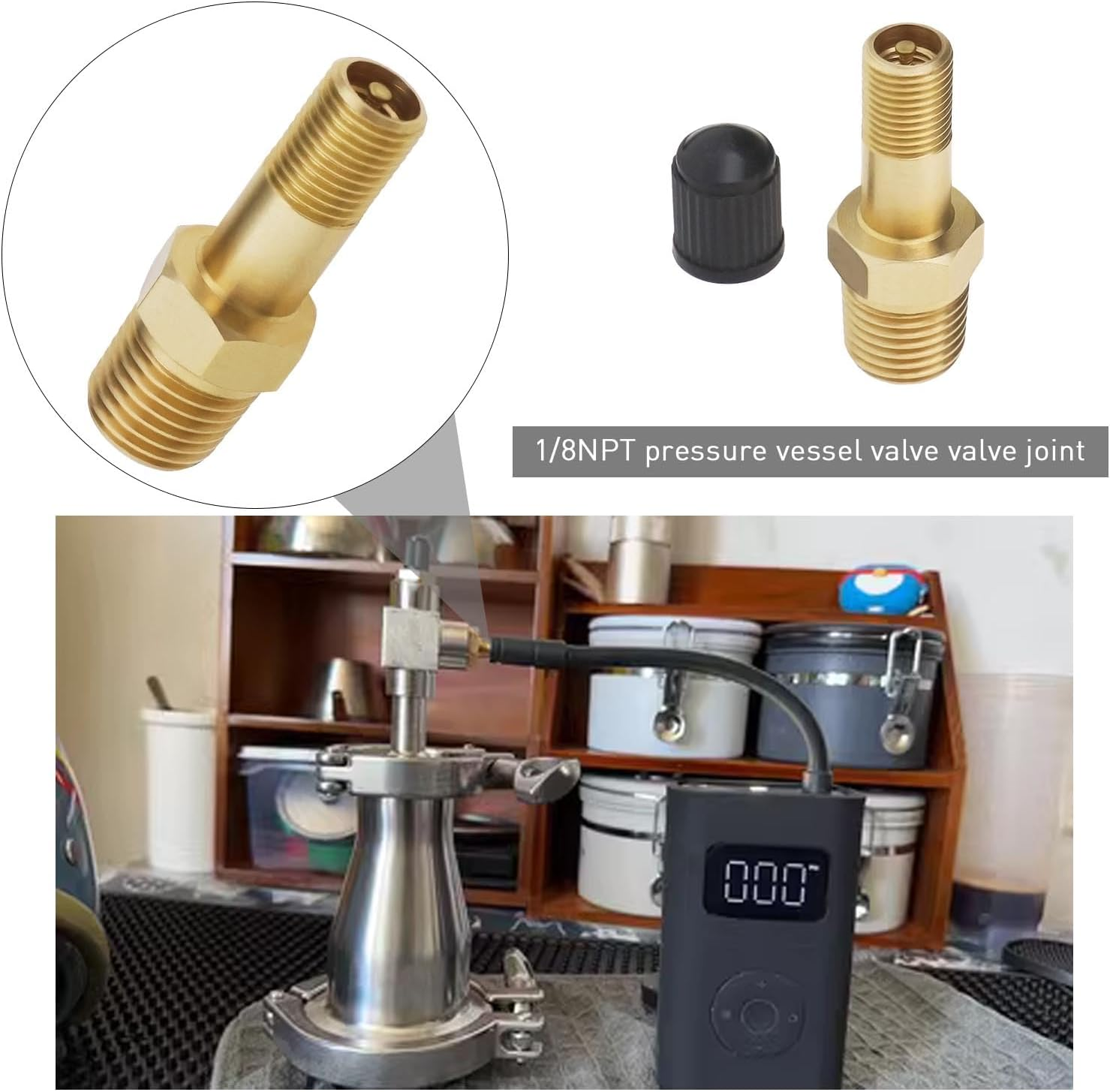 Emagtech 4Pcs 1/8 Inch NPT Pressure Vessel Tank Valve Joint 1/8 Inch NPT External Threaded Brass Joint Pressure Vessel Valve Plug Storage Tank Valve Accessories image number 6