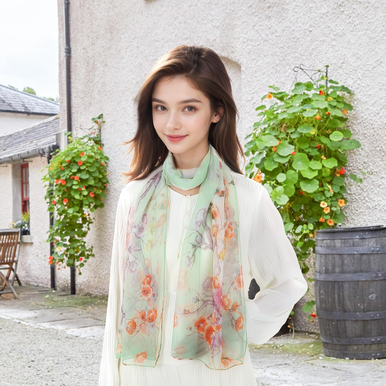 Lamca Chiffon Scarf - Ladies Scarves Lightweight Floral Print Scarf for Women UK