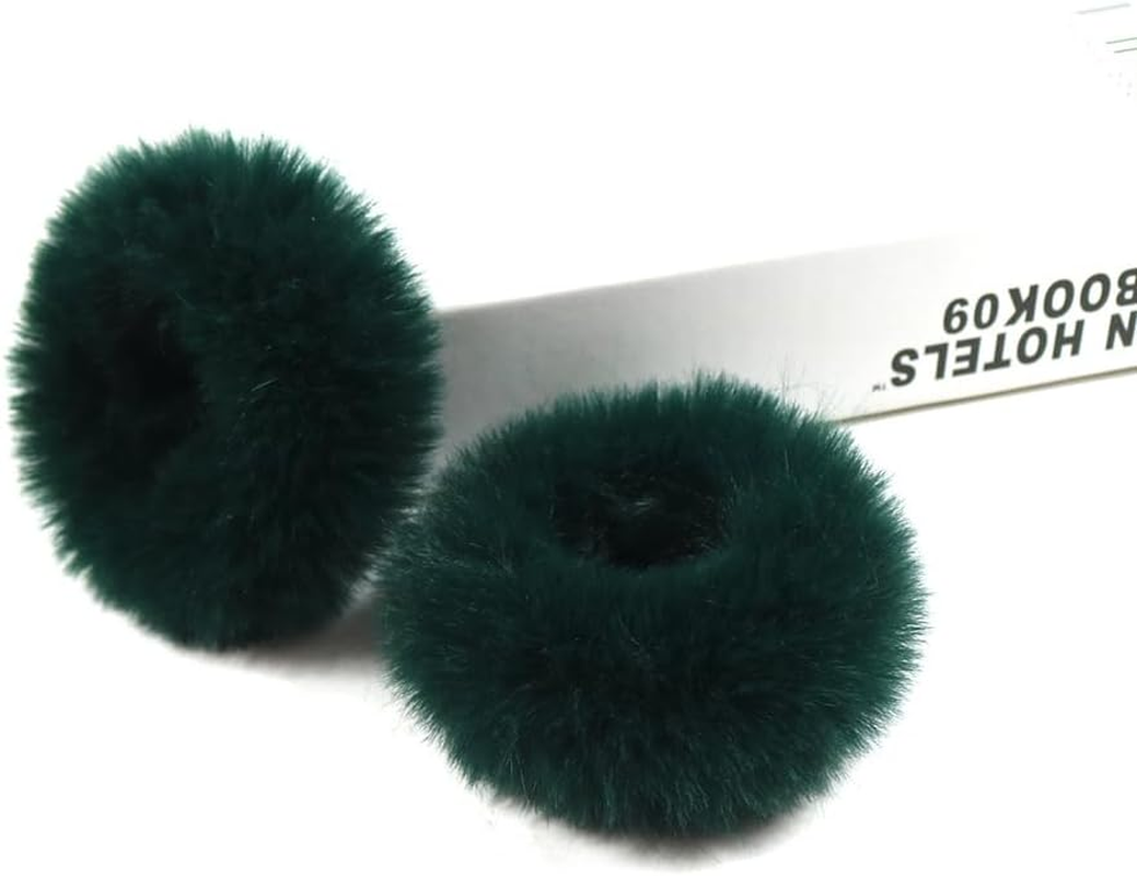 Pack of 10 Plush Hair Bobbles Fluffy Elastic Hair Bobbles Scrunchies Hair Bands Hair Accessories Hair Bands Rope Ponytail Holder Hair Accessories for Girls Women Baby Children Dark Green image number 2