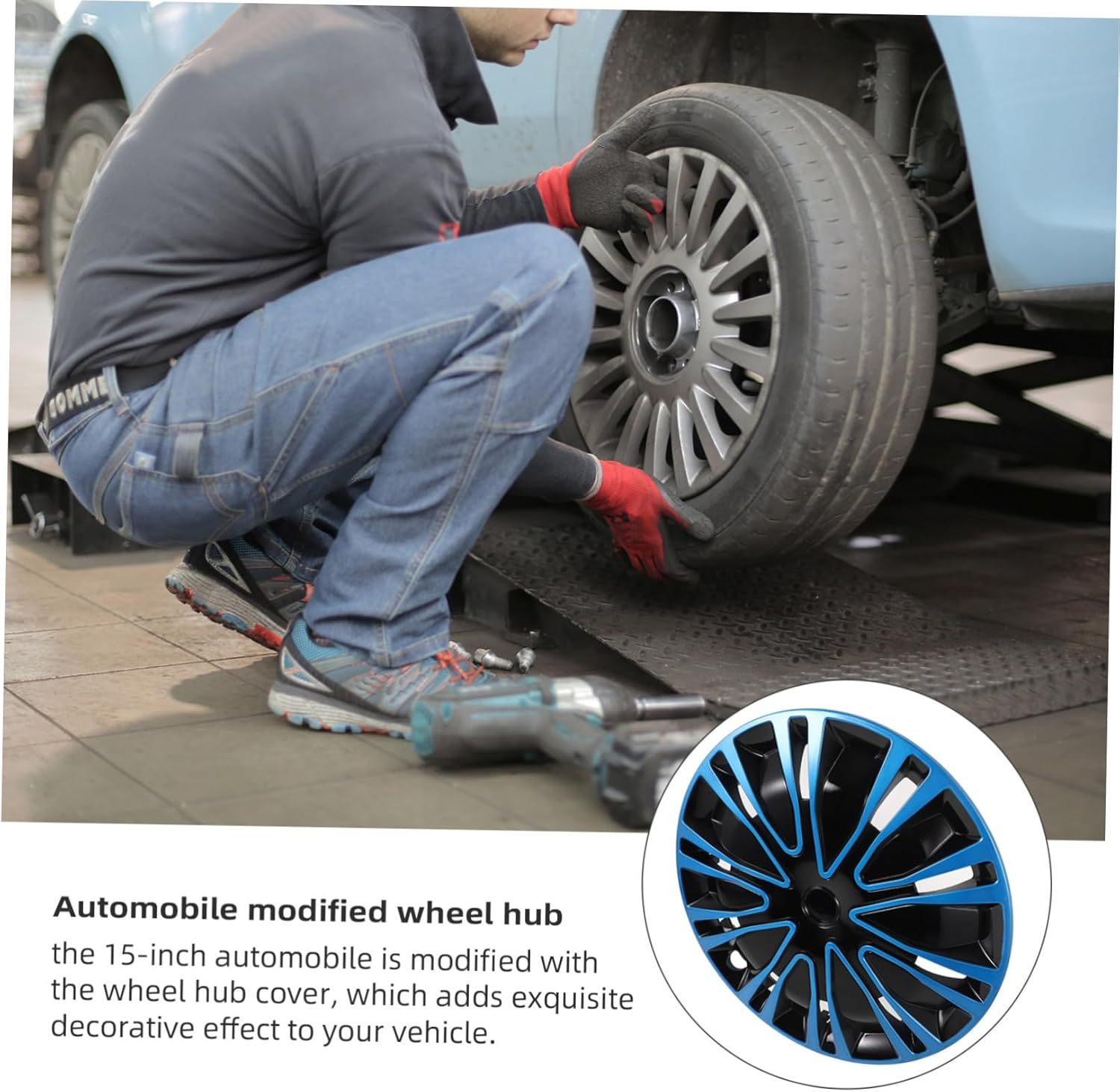 GLEAVI 15 Inch Car Hubcaps Decorative Wheel Hub Caps Universal Automotive Rim Covers Blue Black for Vehicle Wheel Protection and Styling image number 3