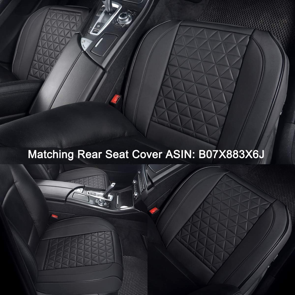 Black Panther 1 Pair Luxury Faux Leather Car Seat Covers Front Bottom Seat Cushion Covers, Anti-Slip and Wrap around the Bottom, Fit 95% of Vehicles - Black - A Pair-Triangle - Light Grey image number 4