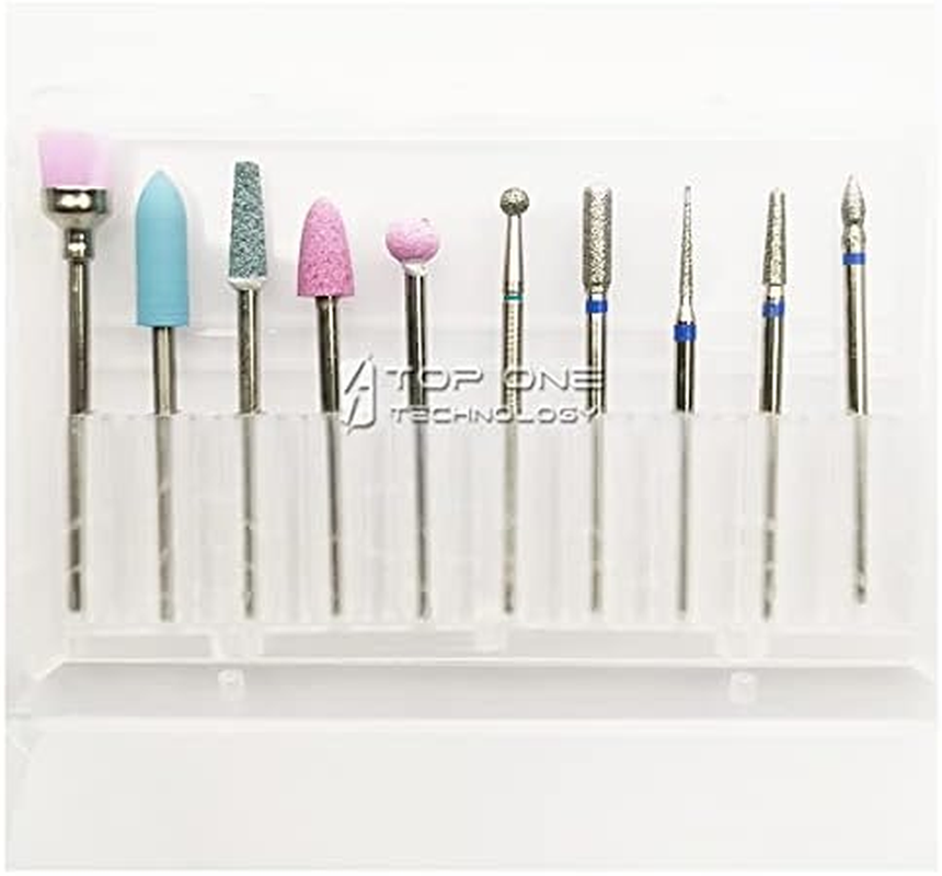 10 Pcs Nail Drill Bits Set W/Protective Holder Case Replacement, Beauties Factory Nail Filing Drill Bits for Electric Nail Drill Machine Brush File Tool Metal Pointed Manicure Pedicure image number 2