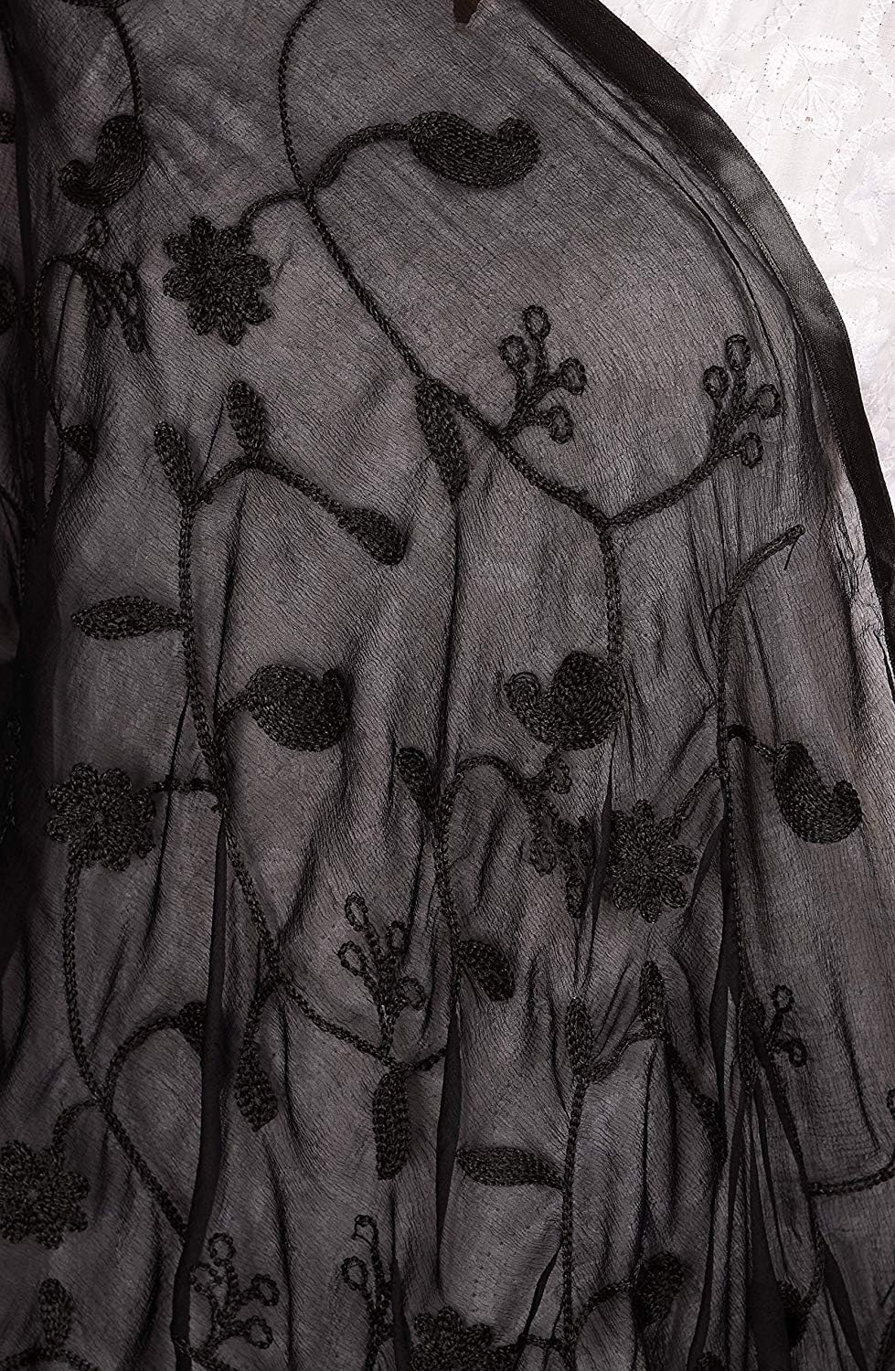 APRATIM Chiffon Embroidery Dupattas Neck Scarf Fashionable Stole - for Girls Women'S Free Size- 2.25 Meters, Black, 2.25 Meter