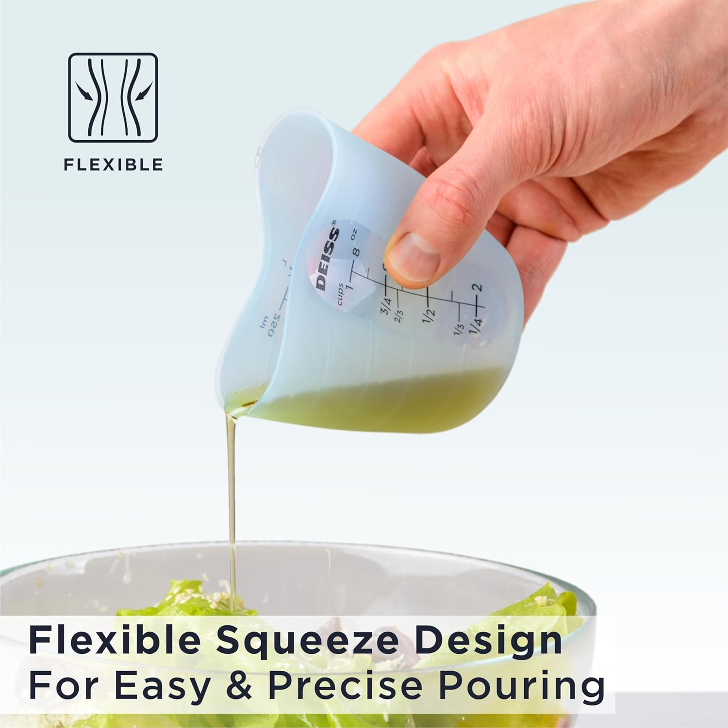 Deiss PRO 3 Piece Silicone Measuring Cup Set - Versatile & Durable, Easy-Pour Spout, Non-Stick for Easy Clean, Heat-Resistant - Squeeze & Pour Liquid Measuring Cups - Ideal for Baking, Cooking, Resin image number 1