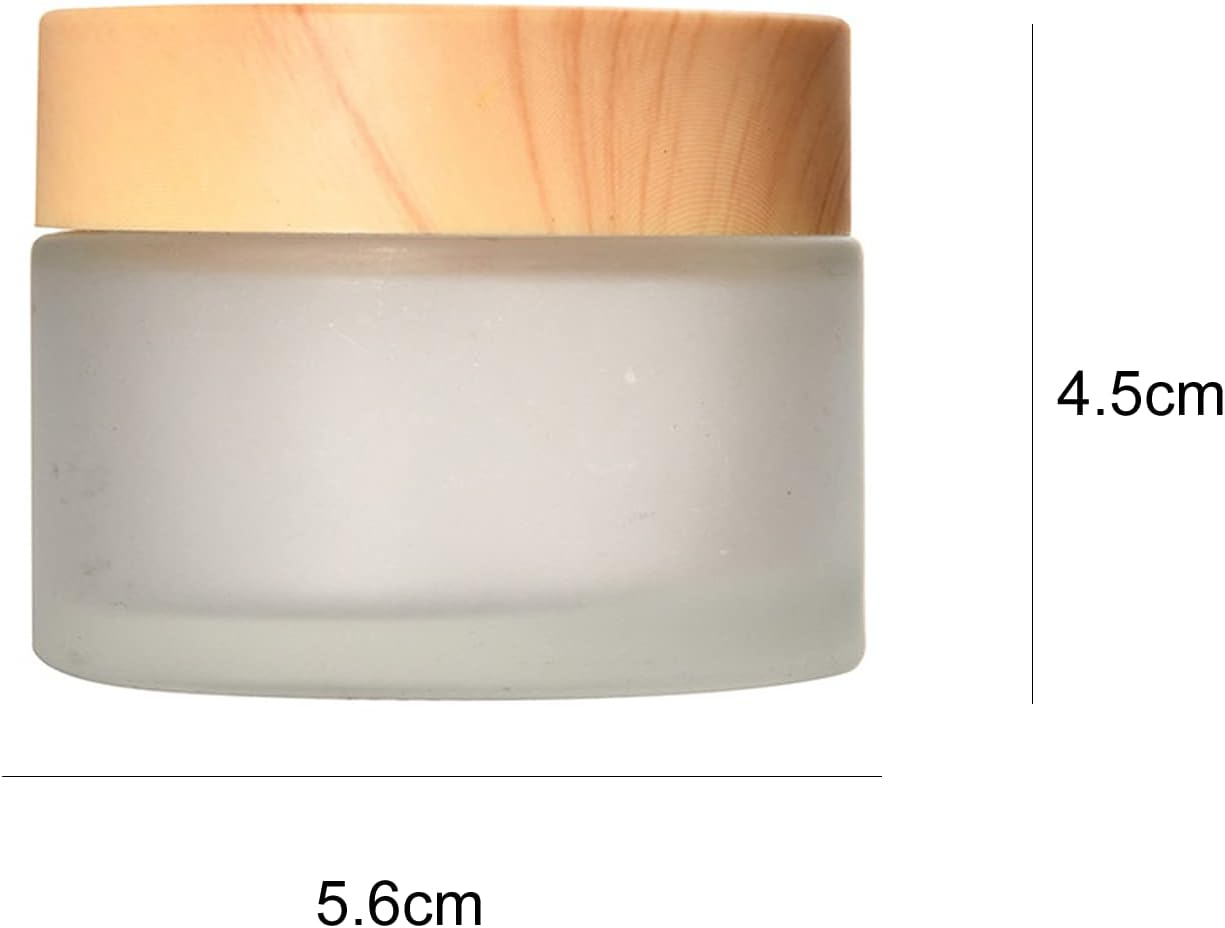 4 PCS Glass Bottles (50G) 50 Gram/Ml Glass Cosmetic Containers with Lids Refillable Matte Cosmetic Cream Jar round Small Lotion Containers with Wood Grain Lid 4 PCS image number 1