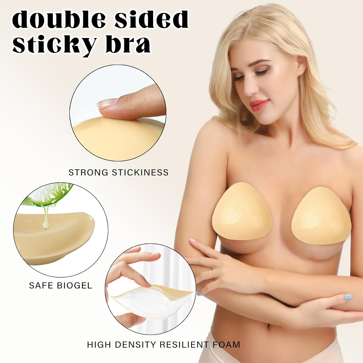 Double-Sided Sticky Push up Bra Inserts,Waterproof Adhesive Bra Inserts Bra Pads & Breast Enhancers for Bikini Swimsuit Dress image number 3