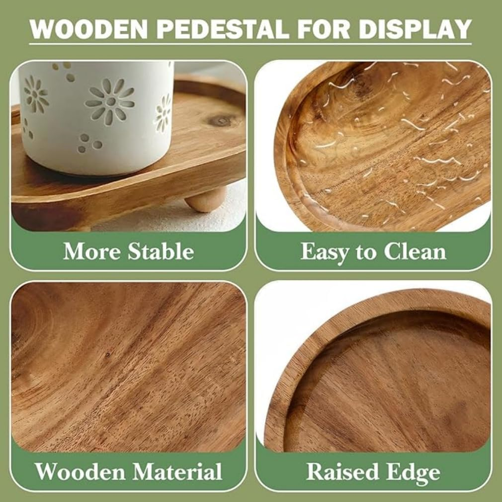 Mini Wooden Riser for Display, Wood Pedestal Stand for Farmhouse Tabletop Entry Table Centerpieces Decor, Decorative Tray for Candles Plants Bottles Soap Dispenser (Oval) image number 3