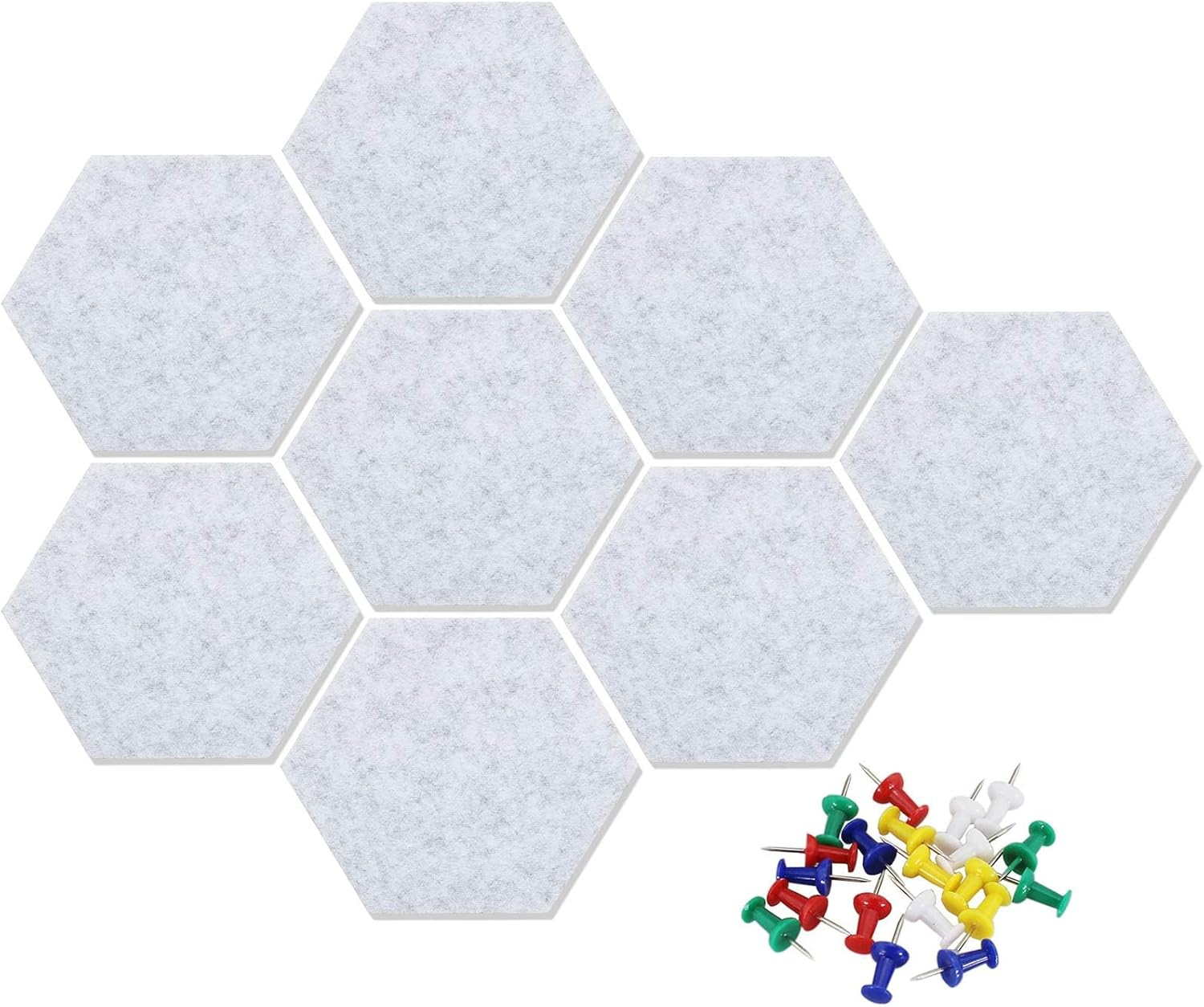 12" Large Bulletin Board with 30 Push Pins, Pack of 8 Hexagon Felt Pin Board Notice Boards for Home Office Kitchen, Felt Wall Tiles for Photos Memos-Camel Grey