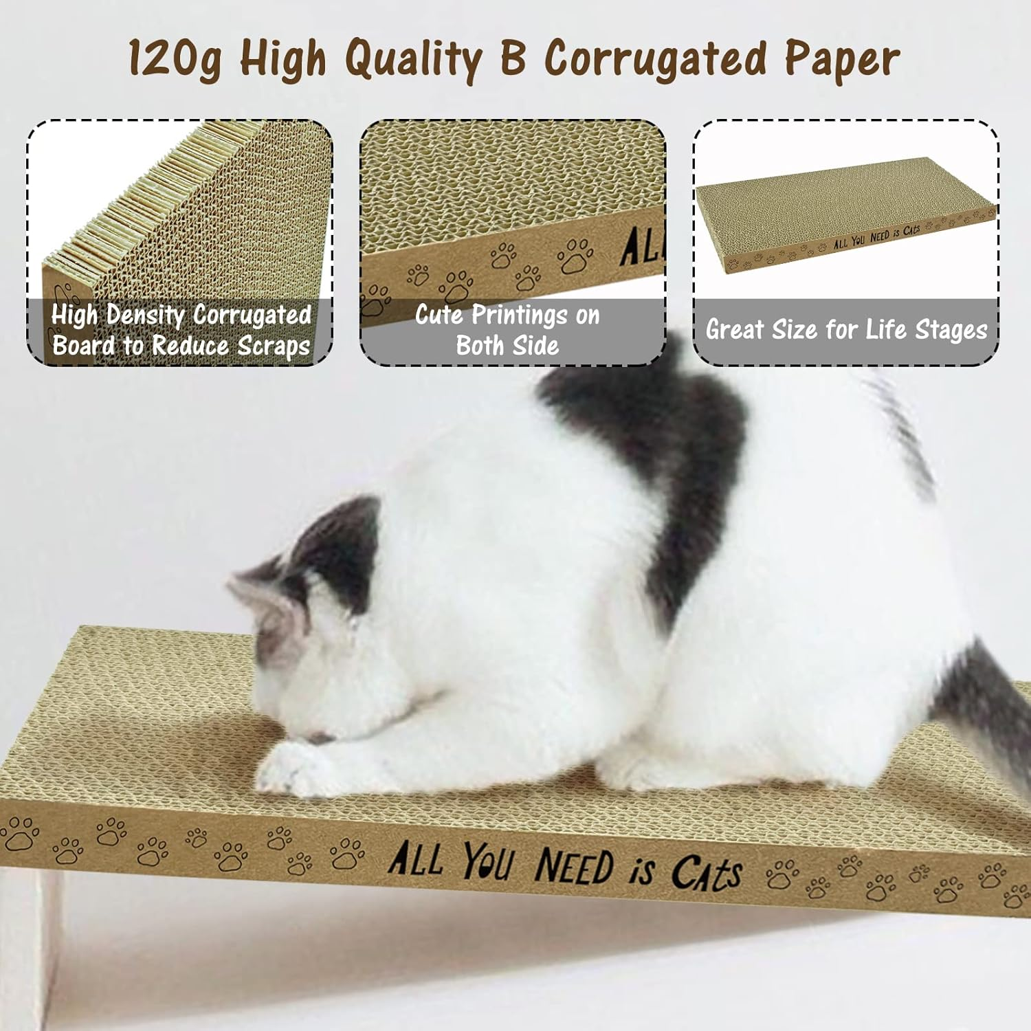 Accencyc Cardboard Cat Scratcher Pads Cat Scratching Board for Indoor Cats 17&rdquo;Lx8.3&rdquo;Wx1&rdquo;H Dual-Side Corrugated Cat Scratching Post Reusable Cat Supplies - 6 Pack - 3-Pack image number 4