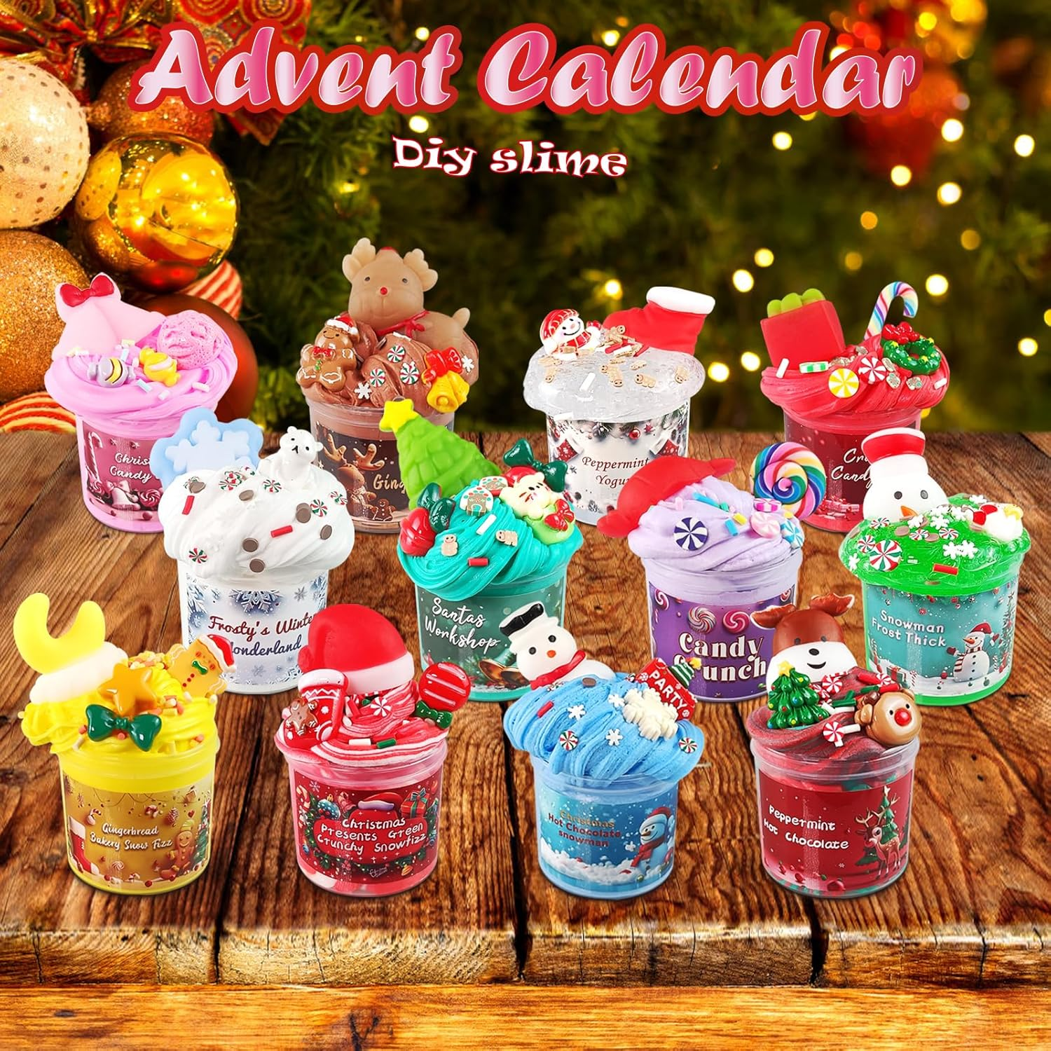 Advent Calendar 2024 Children'S Girls Slime Advent Calendar 12 Slimes with Christmas Motifs and 12 Packages with Slime Decoration Parts Christmas Countdown Calendar for Children Boys Girls image number 1