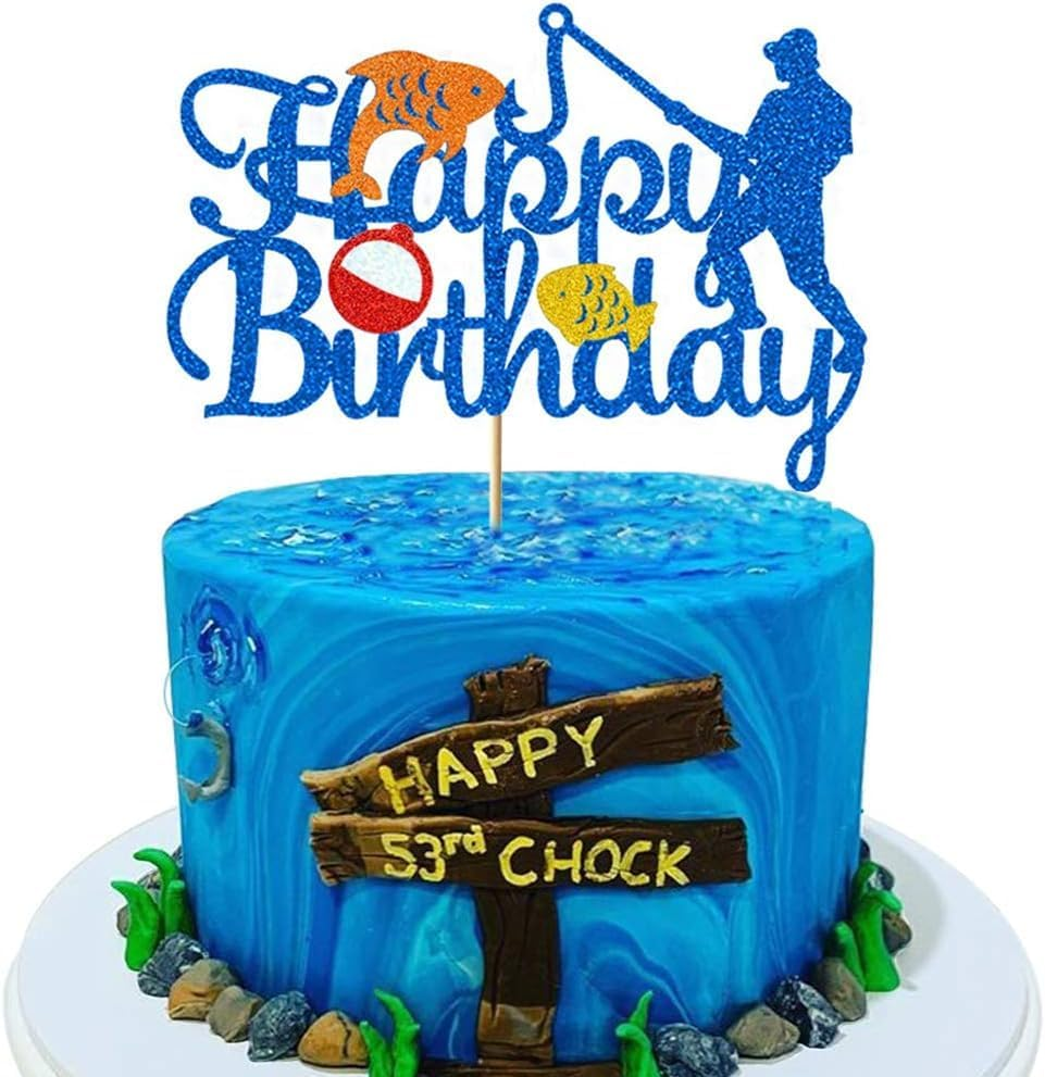 Confetti! Fishing Cake Topper - Outdoor Fisherman Birthday Decorations for Boys & Girls - Fishing Themed Party Supplies image number 2