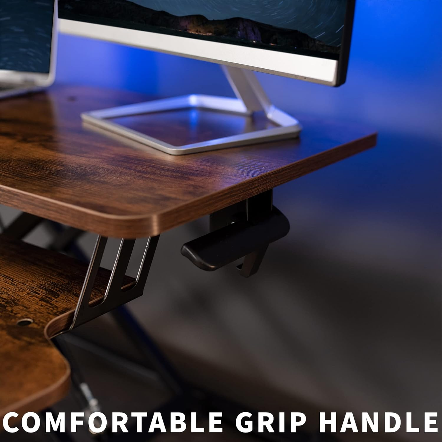 VIVO 81Cm Desk Converter, K Series, Height Adjustable Sit to Stand Riser, Dual Monitor and Laptop Workstation with Wide Keyboard Tray, Rustic Vintage Brown Top, Black Frame, DESK-V000KN - Gray image number 2