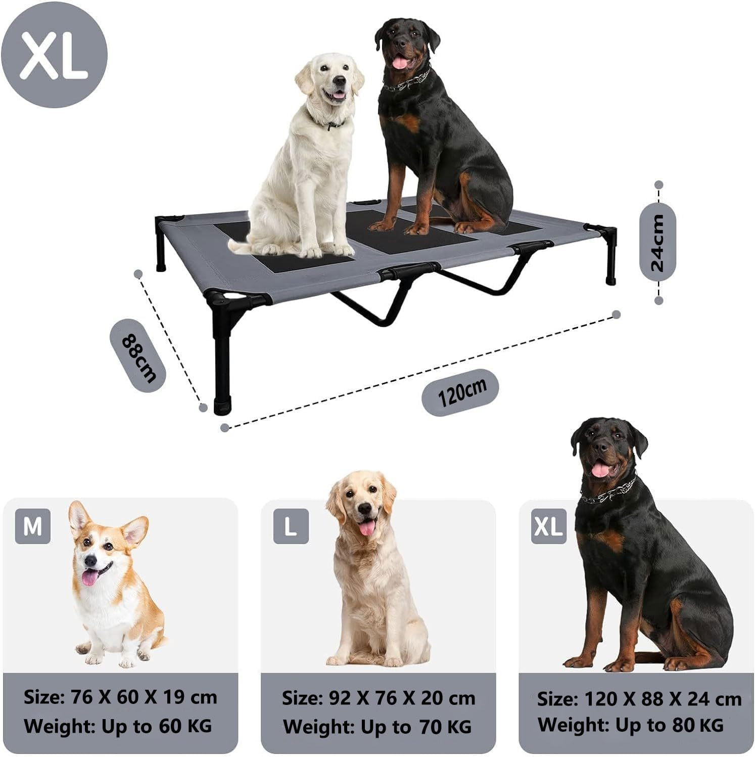 HAOLEYAO Elevated Dog Bed - Heavy Duty Dog Cot, Washable Raised Dog Bed with Chew Proof Mesh and Metal Frame, Portable Bed for Outdoor Use, Dog Cots Beds for X-Large Dogs (Grey, Xl(120X88X24Cm)) image number 3