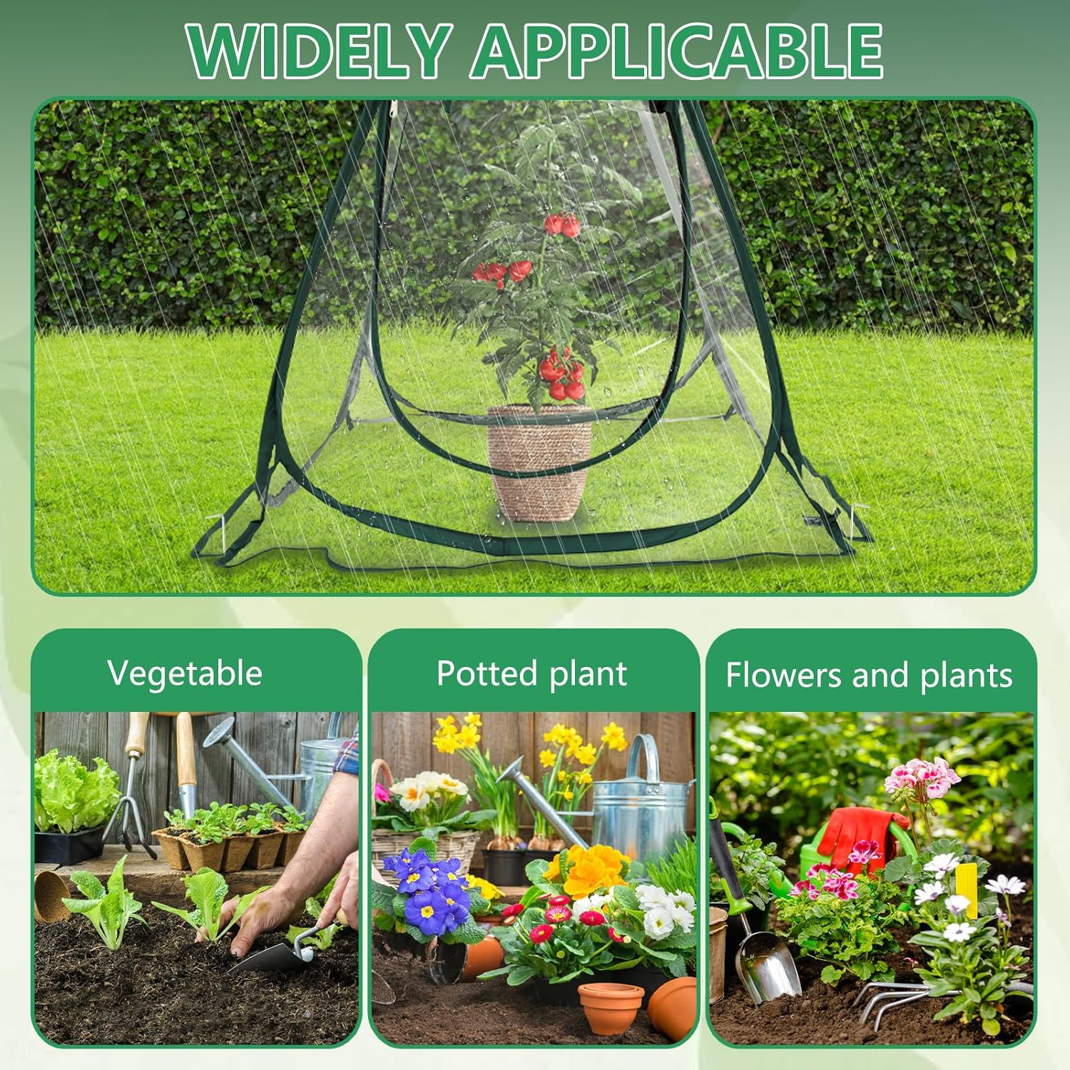 Pop up Greenhouse Cover, Mini Greenhouse Cover with Ground Stakes and Carry Bag, Indoor Outdoor Backyard PVC Flower Shelter, Small Sunshine Room for Cold Frost Protector Gardening Plants image number 3