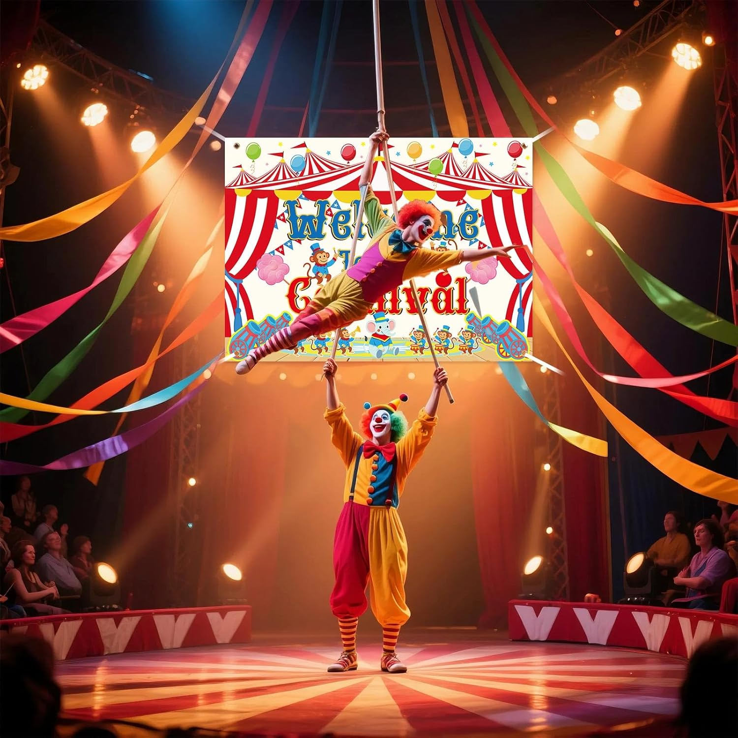 5.91X3.61 Ft Welcome to the Carnival Backdrop, Colorful Polyester Carnival Banner Washable and Reusable Party Decorations Supplies for Circus Theme Party Photo Props image number 3