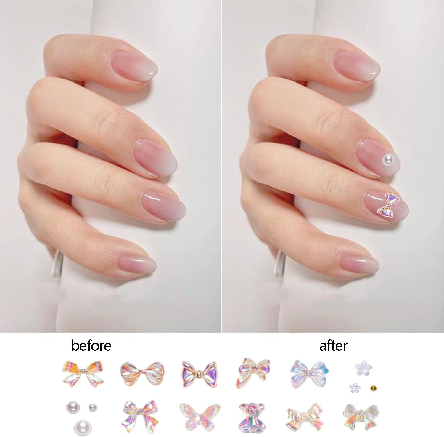 Taicols 850Pcs 3D Bow Nail Charms,Clear Colorful Nail Art Charms Bowknot Nail Art Rhinestones and Pearls with Tweezers,Nail Pens Nail Decorations Accessories for Women Party, Daily image number 2