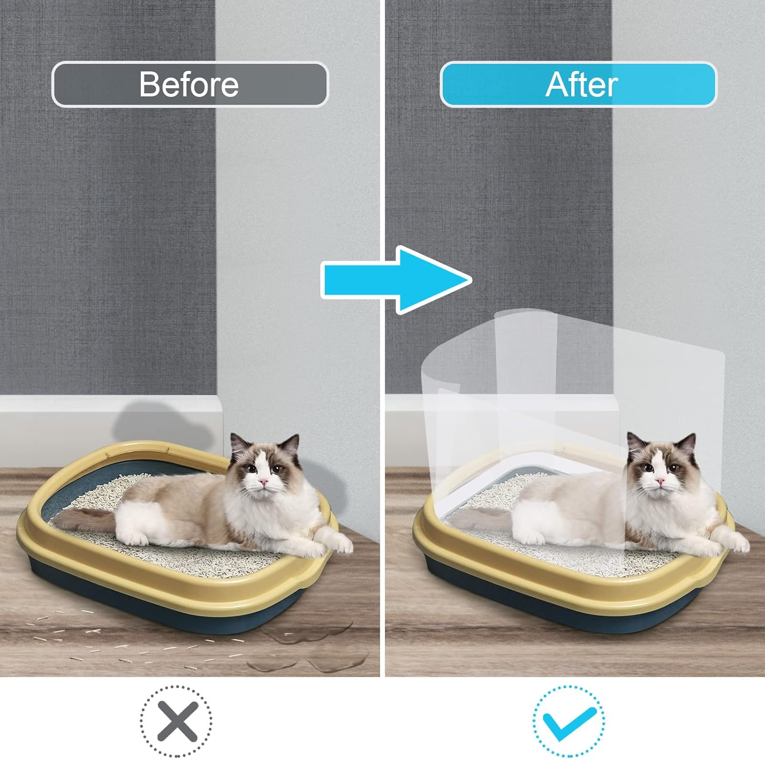 6 Pcs Cat Litter Box Splash Guard Pee Shields - Anti-Splashing Reusable High Sided Litter Box High Wall Cat Toilet Training Kit for Open Top Litter Pan (Litter Box Not Included) image number 1