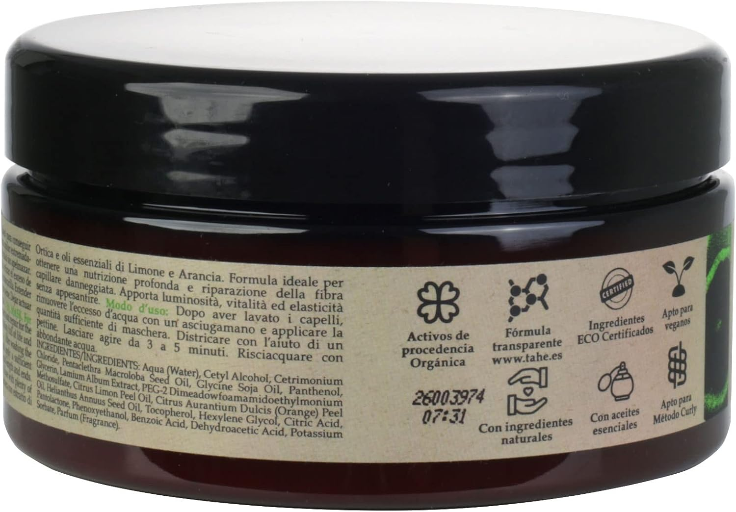 Tahe Nutritium Organic Care Hair Mask for Fine Hair - with Nettle Extract and Lemon and Orange Essential Oils, 300 Ml image number 2