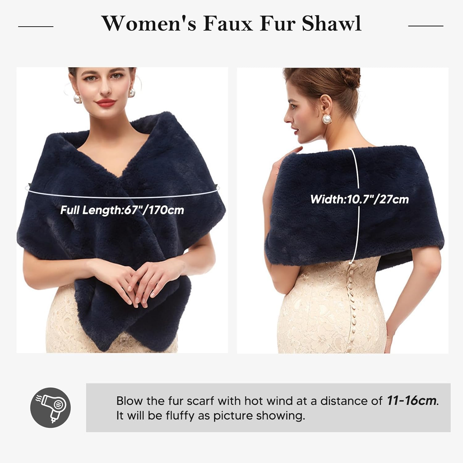 Faux Fur Shawl Wraps for Women Winter Scarf for Wedding Stole Shrug Fur Cape 1920S for Bride and Bridesmaids Wedding Evening Dresses（Blue), Blue, Medium image number 4