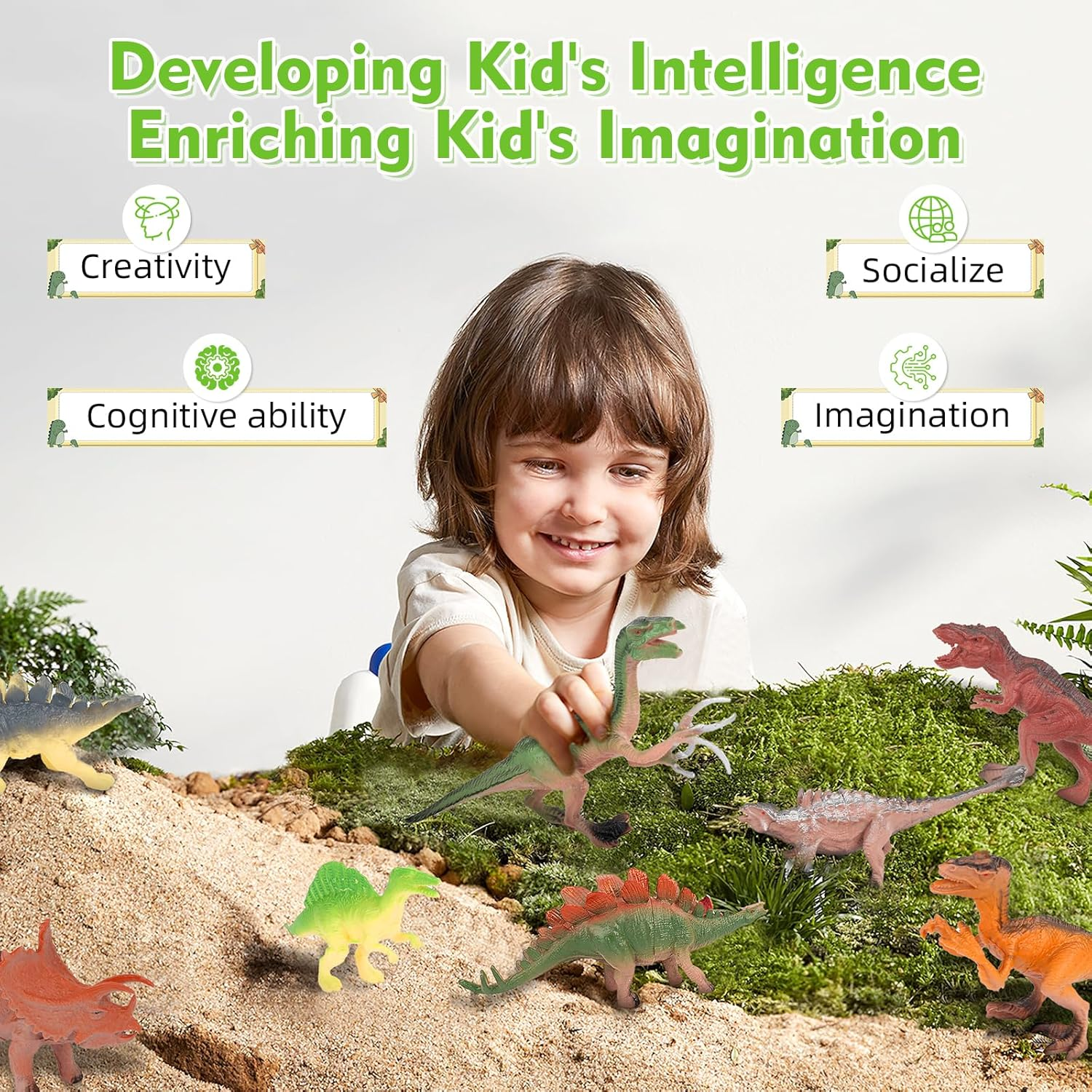 Dinosaur Toys for Kids,45Pcs Realistic Dinosaur Figure Playset with Eggs Trees Fence and a Dino Storage Box to Create a Dino World,Educational Figures, Dinosaur Toys for Toddler Age 3 4 5 6 7 Year Old image number 6