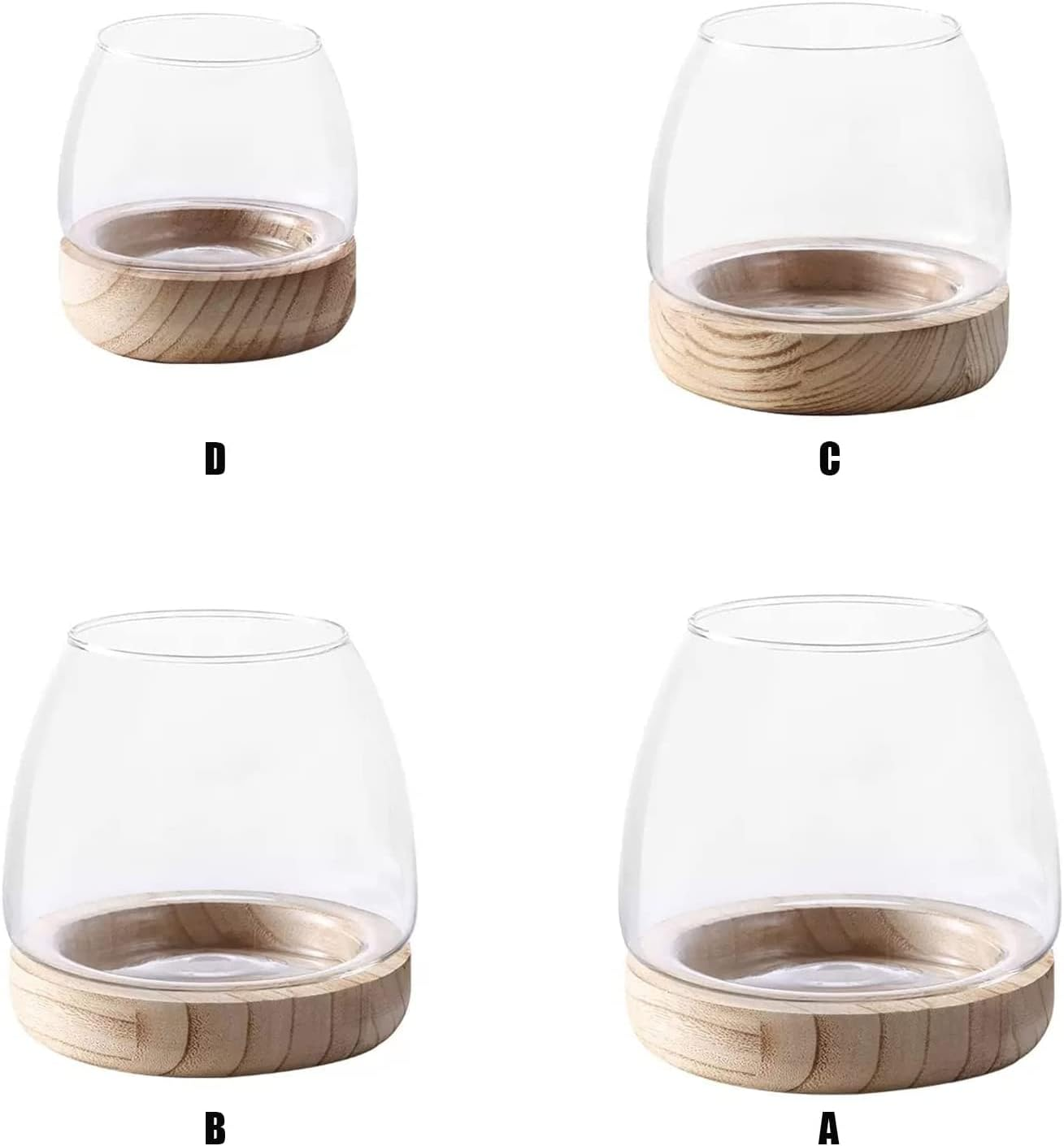 Glass Hydroponic Plant Terrarium, Clear Glass Fish Tank Bowl for Plant and Betta Fish, Unique Fish Bowl Aquarium with Wood Base Zzhugyin (C) image number 5