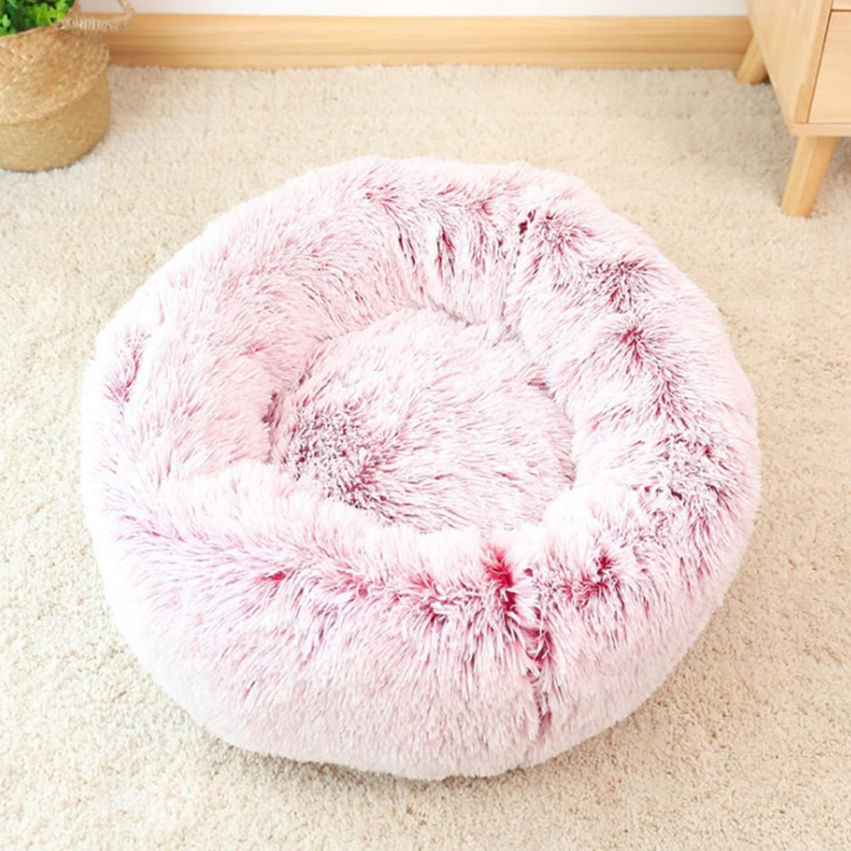 Calming Dog Bed Cat Bed, Washable round Dog Bed Anti-Slip Fluffy Faux Plush Donut Cuddler Cat Bed for Small Medium Large Dogs - Waterproof Bottom Diameter39In image number 3