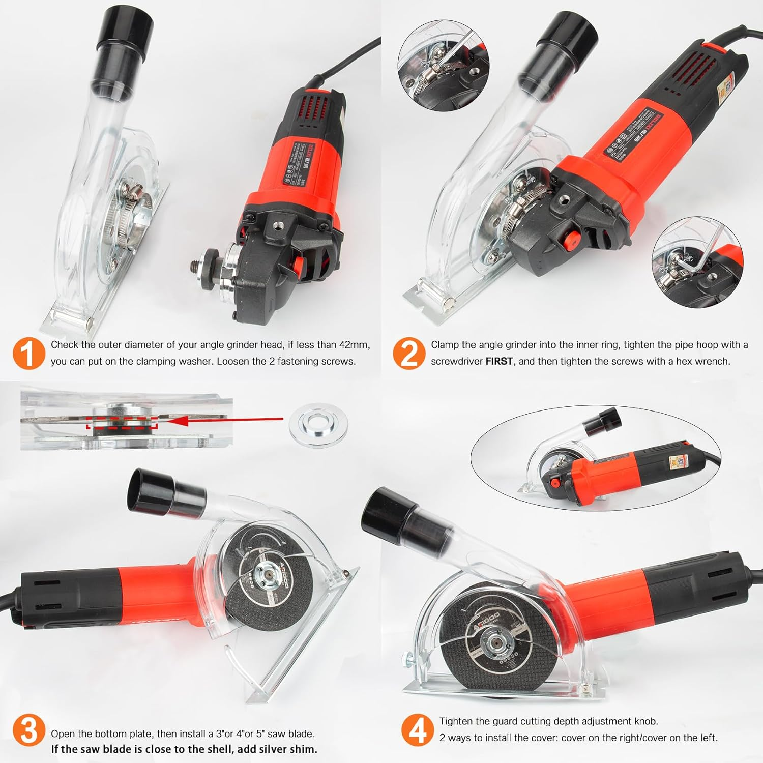 NUHFUFA 4-1/2" to 5" Angle Grinder Dust Shroud, Clear Dust Extraction Cutting Guard for 3"/4"/5" Saw Blades, Hand Grinding Cutting Wheels Cover for Home, Engineering image number 4