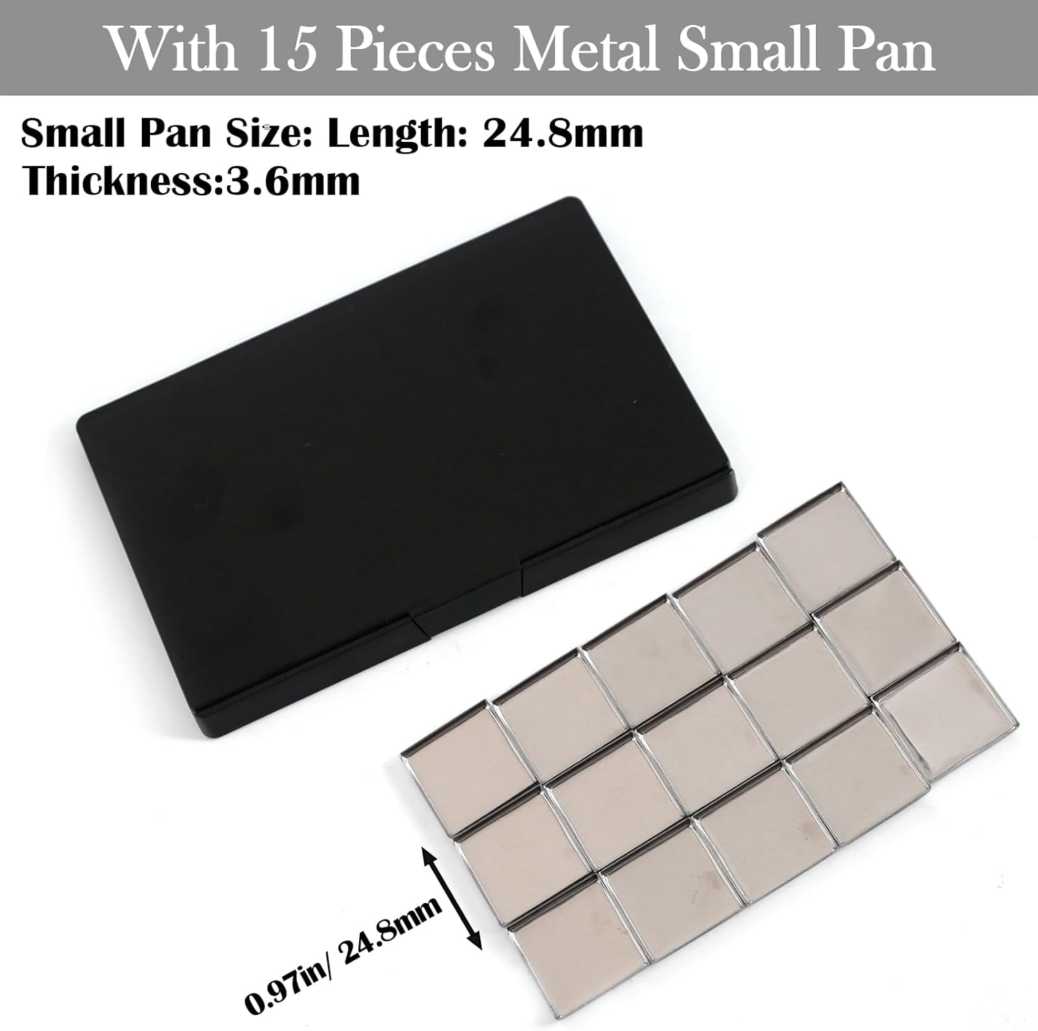 Wowled DIY Magnetic Palette with Mirror, for Eyeshadow Lipstick Powder Highlighter Storage, with 12 Pieces of round Metal Pans (Black - with Mirror, 15X10Cm - with 15Pcs Square Pans) image number 6