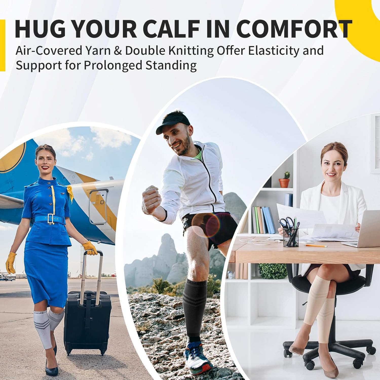 CAMBIVO Calf Compression Sleeves for Men and Women Shin Splint Brace Support for Legs Pain Relief, Varicose Vein Treatment (Black, LXL) image number 2