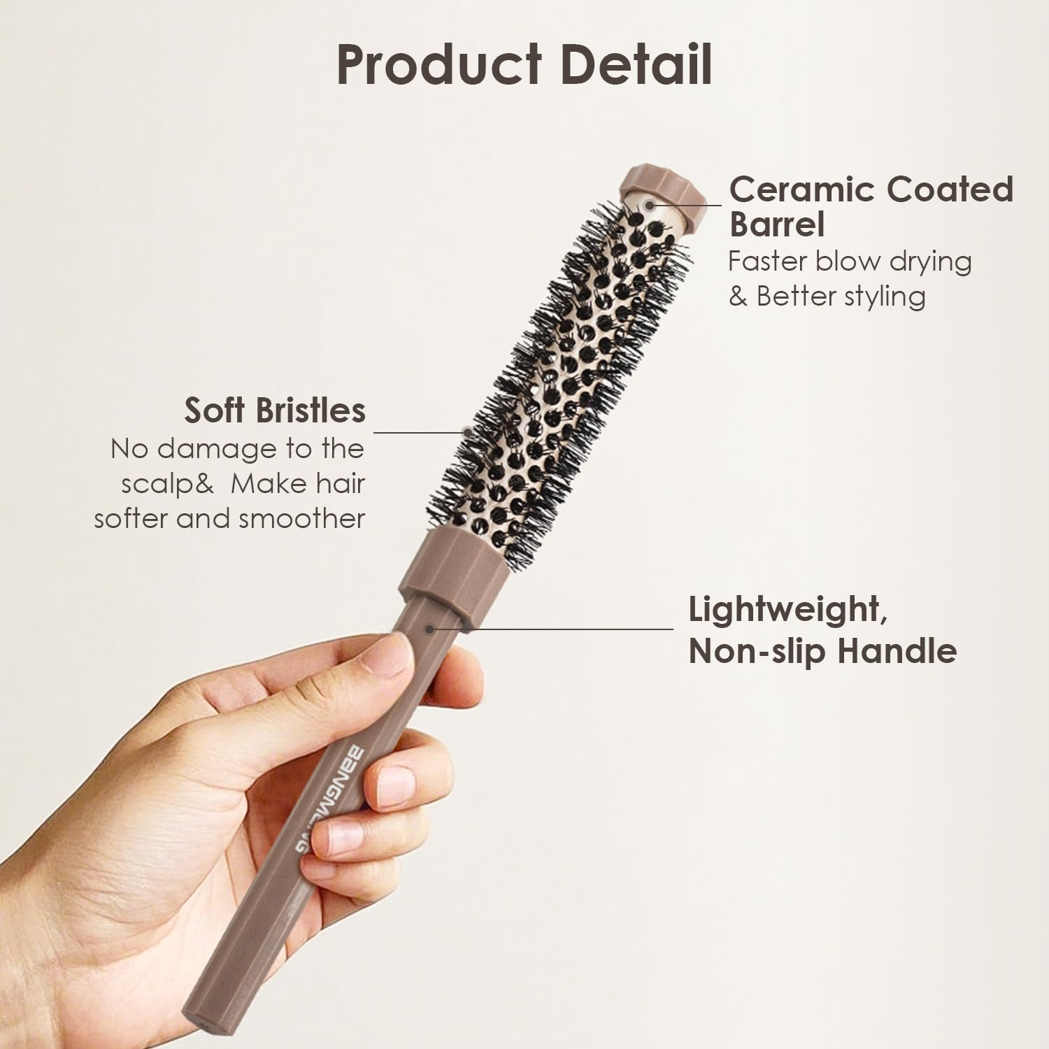 BANGMENG 3 Pieces Small round Brush Set, 3/7 1/2 5/8 Inch Barrel Hairbrush for Blow Drying, Soft Bristles Style Volumize Hair Brush for Women Men Short Hair, Bangs, Roots, Curling, Straight image number 3
