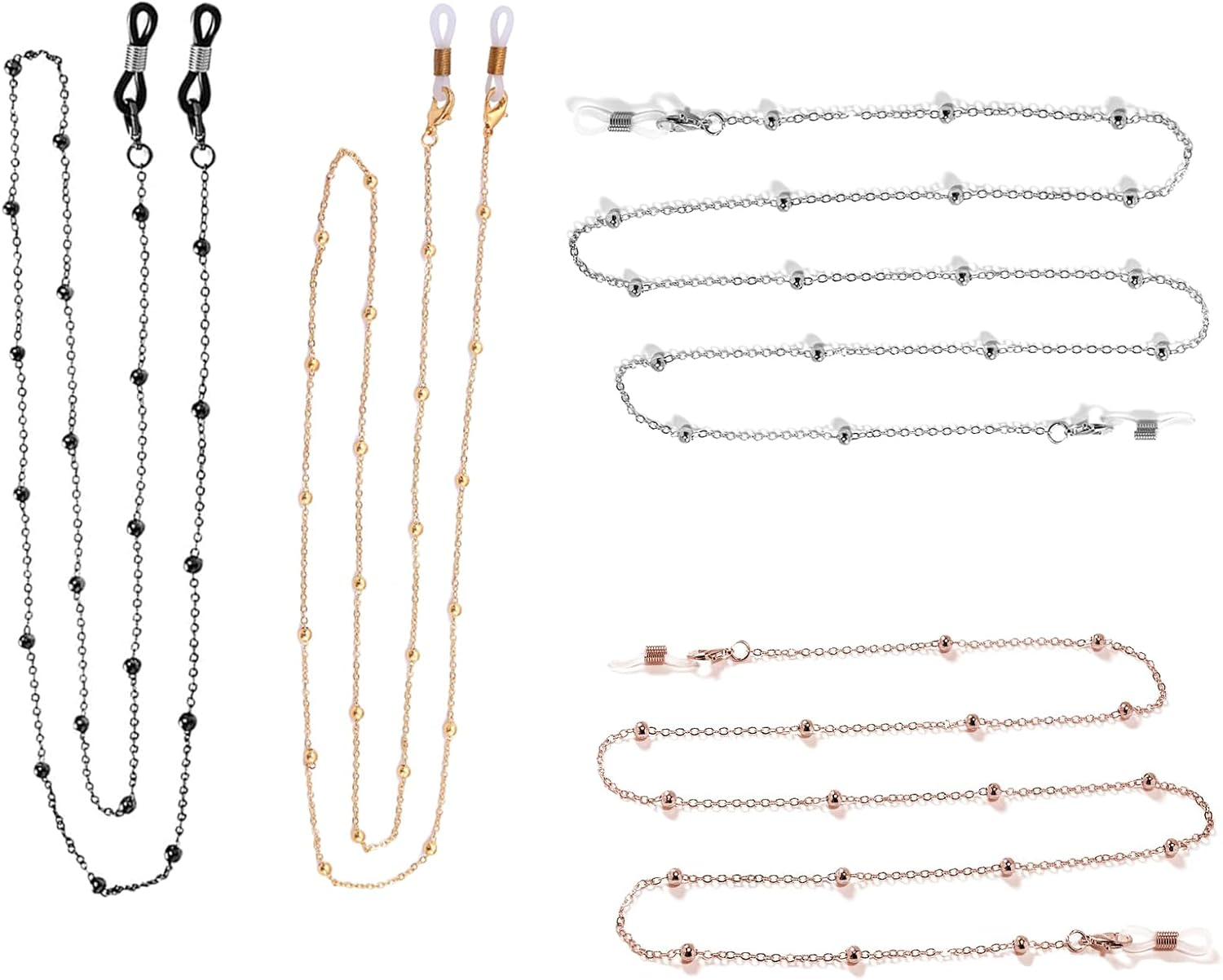 Glasses Chain, Adjustable KC Gold, Rose Gold, Black, 70Cm, Stylish Eyewear Retainer for Glasses Wearers, Fashion Accessory, Secure Face Mask Holder, Ideal Special Occasions