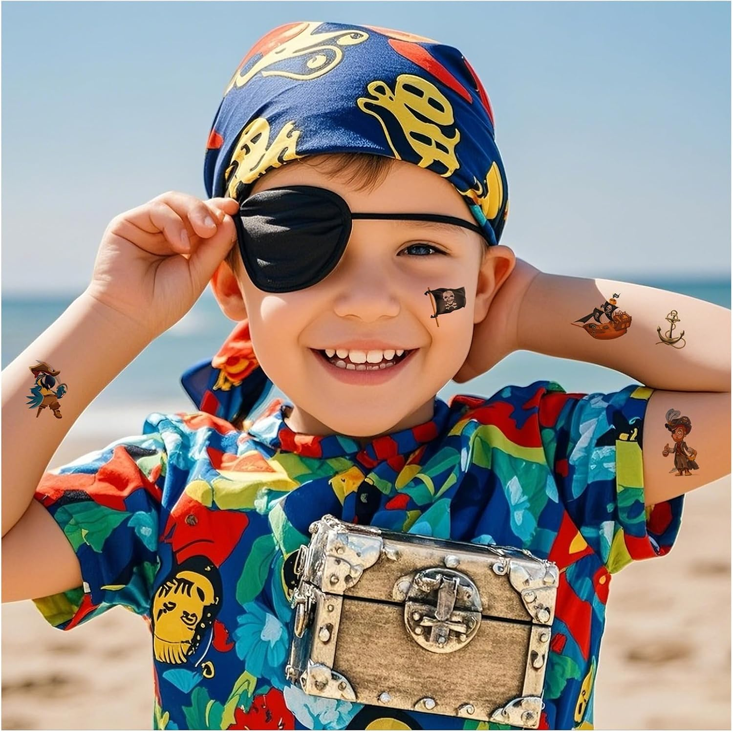 Shalve Pirate Temporary Tattoos Waterproof Fake Tattoos Stickers Color and Black and White Gift Idea Fillers Birthday Party Favour Supplies School Prizes Rewards Holiday D&eacute;cor Classroom Rewards image number 3
