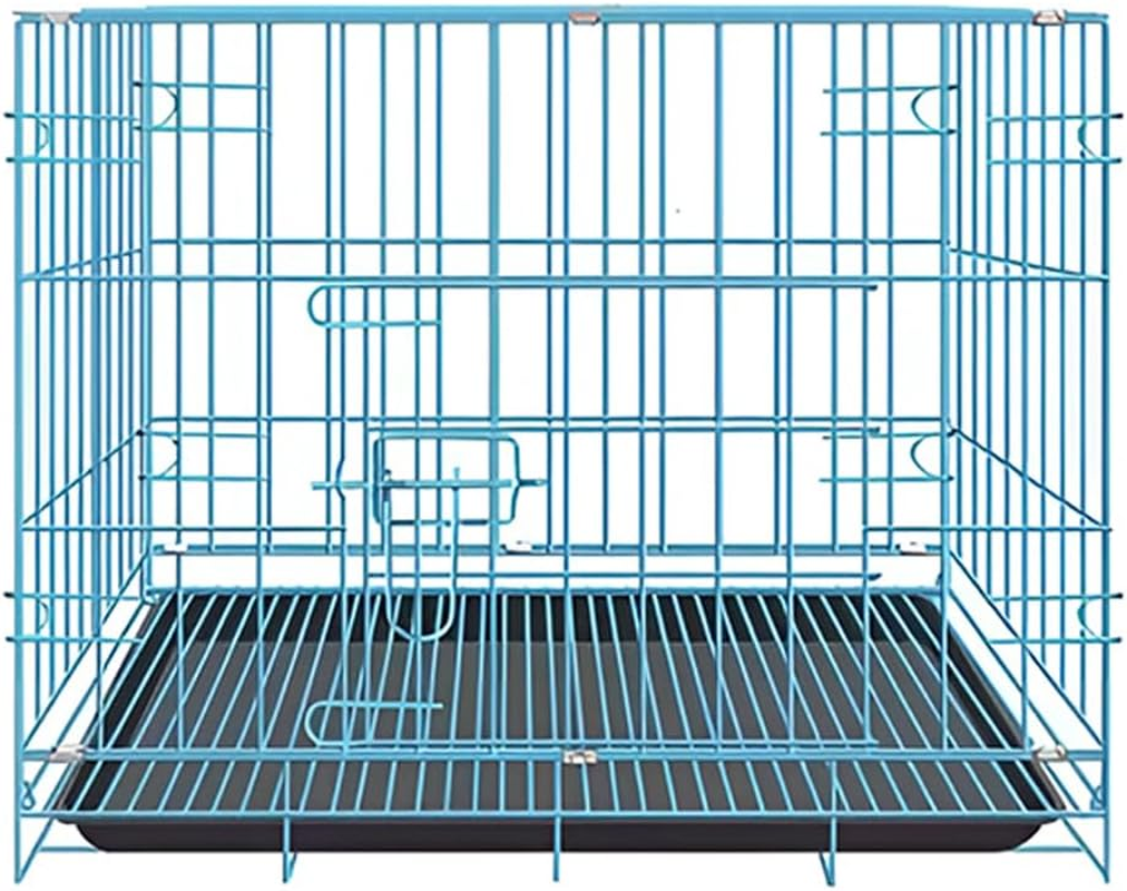 AIMALL Foldable Dog Cage with Pull-Out Tray, Durable Iron Pet Kennel for Small to Large Dogs, Double Door Design, Stable Construction, 19.6 to 24 Inches, Black/Blue/Pink