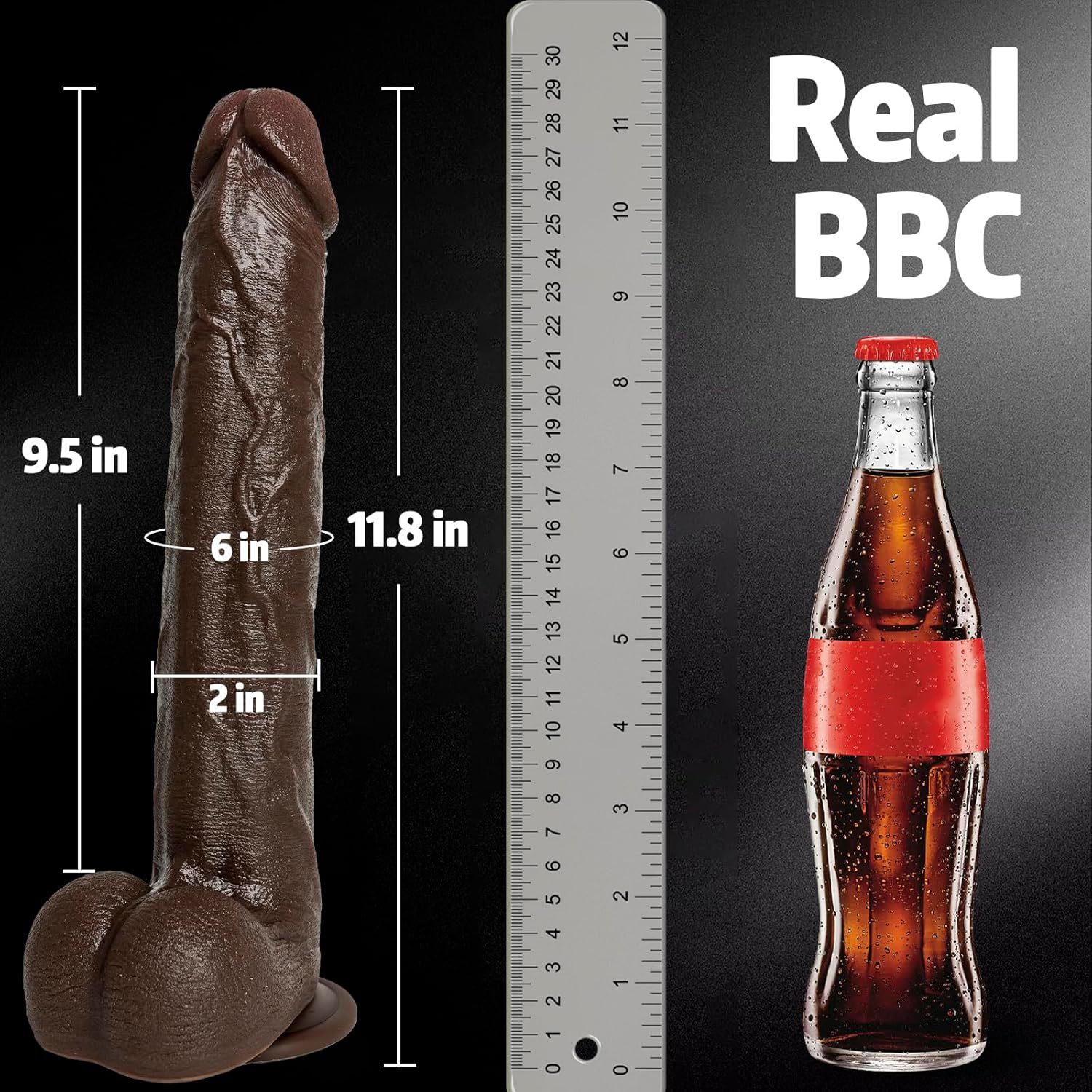11.5" Huge Long Big Black Dildo - Realistic Thick Large Dildo with Suction Cup, BBC Real Skin Soft Dual Density Silicone Dildo, Giant Dildos for Women Men Gay, Unisex Adult Sex Toys & Games image number 1