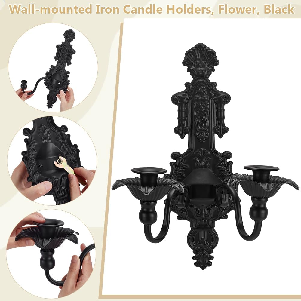 UNICRAFTALE Pack of 2 Wall Candlesticks, Black Wall Sconce, Candle Holder, Vintage Candle Holder, Made of Metal, Gothic Wall Decorations for Living Room, Hallway, Entrance, Bedroom image number 1