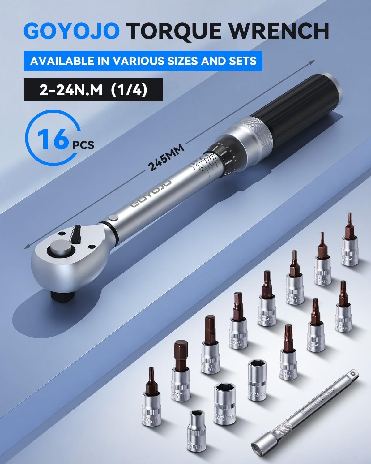 GOYOJO Torque Wrench 1.5-17.7 Ft-Lbs (2-24 N.M) Precision 1/4" Drive for Bicycles Motorcycles DIY & Light Automotive Durable Chrome Vanadium Steel ISO6789-2003, GB/T15729-2008, ASME B107.14M Certified image number 6