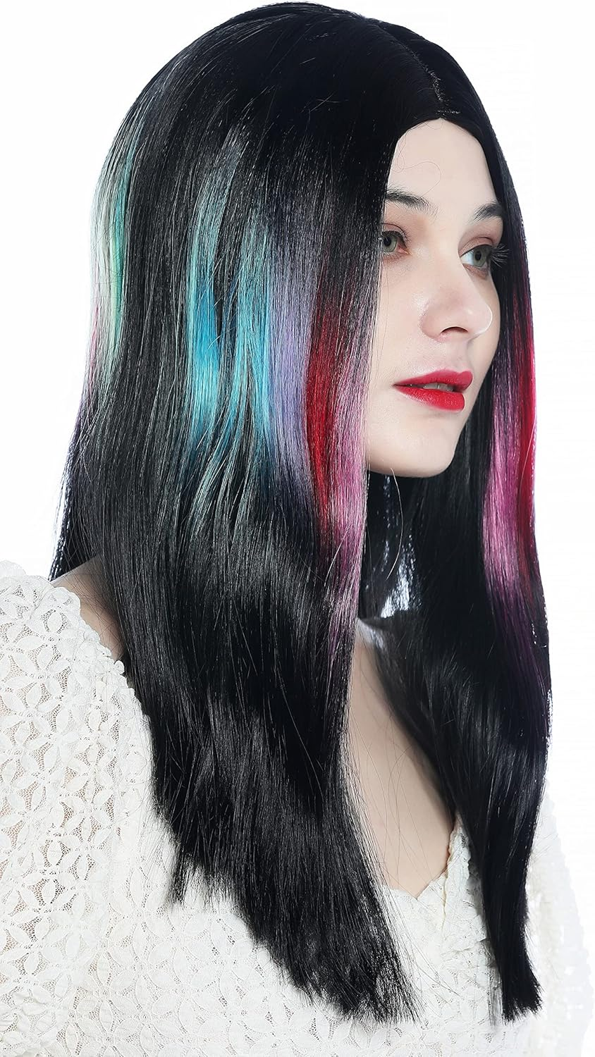 WIG ME up - DW3314A-YP1B/1137 Women'S Wig Long Straight Middle Parting Black and Colorful Strands image number 1