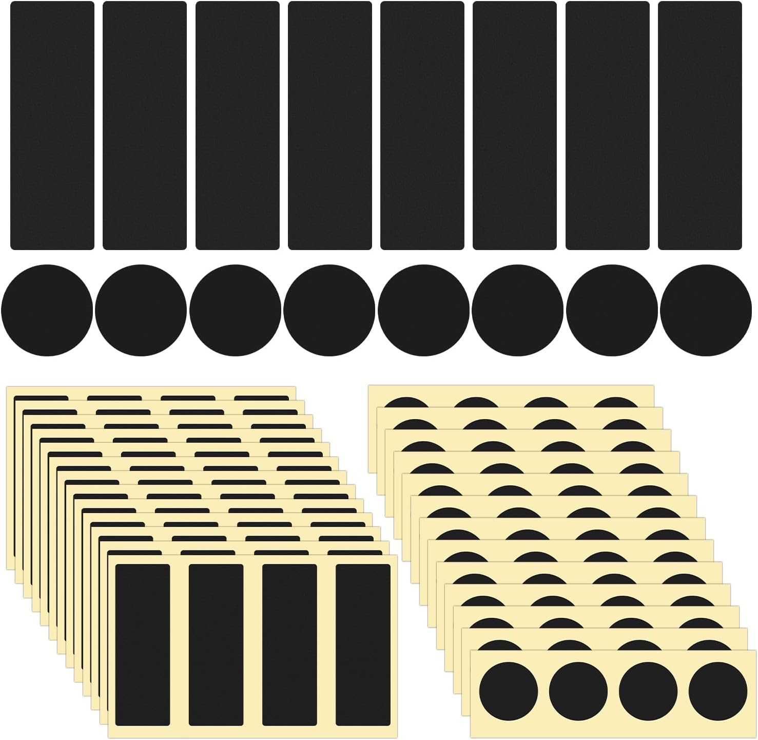 120Pcs Match Striker Papers with Adhesive, 60 round and 60 Rectangle Match Striker Stickers Match Striker Paper Sheets for Match Rack Cymbal Paper Replacement (Black)