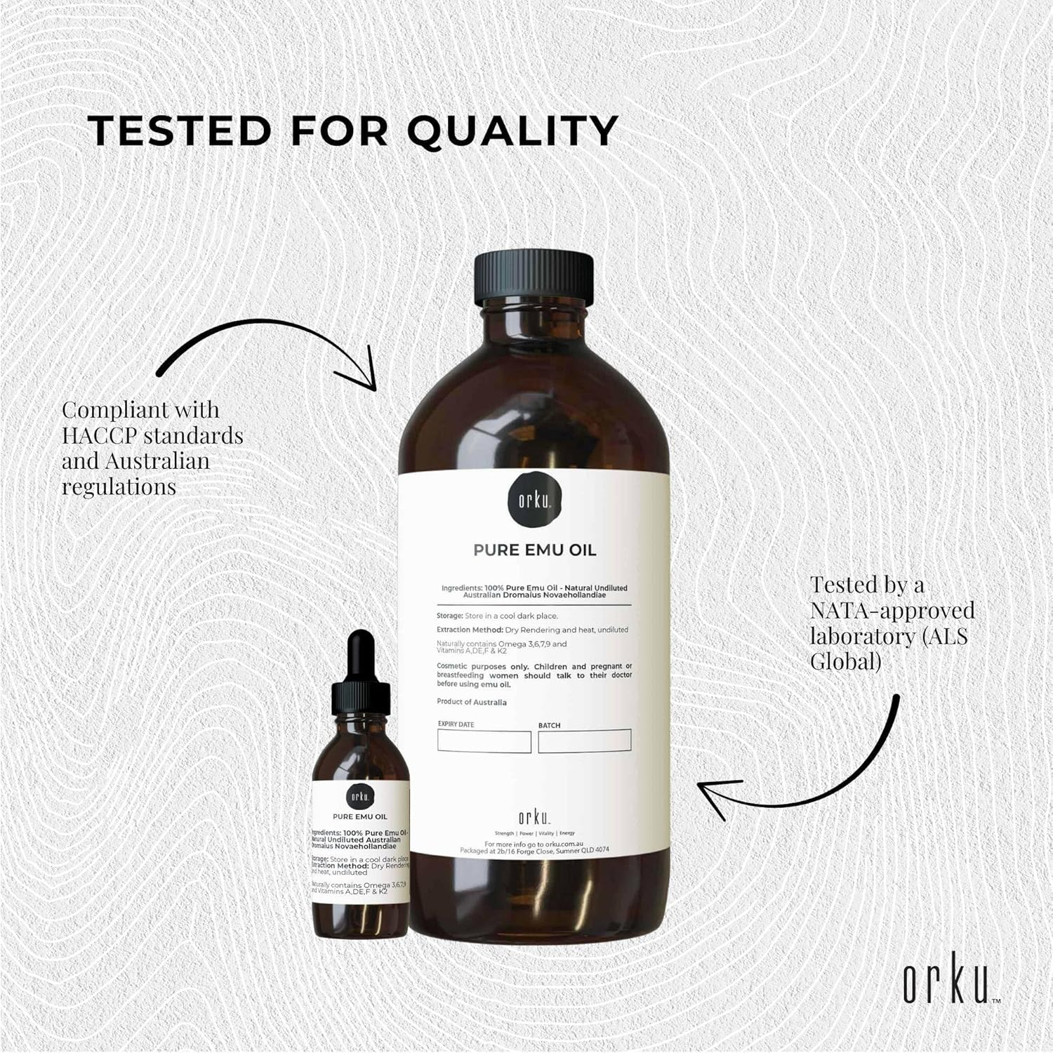 Orku 1L Pure Emu Oil + Bonus 25Ml Bottle - Australian Dromaius Novaehollandiae