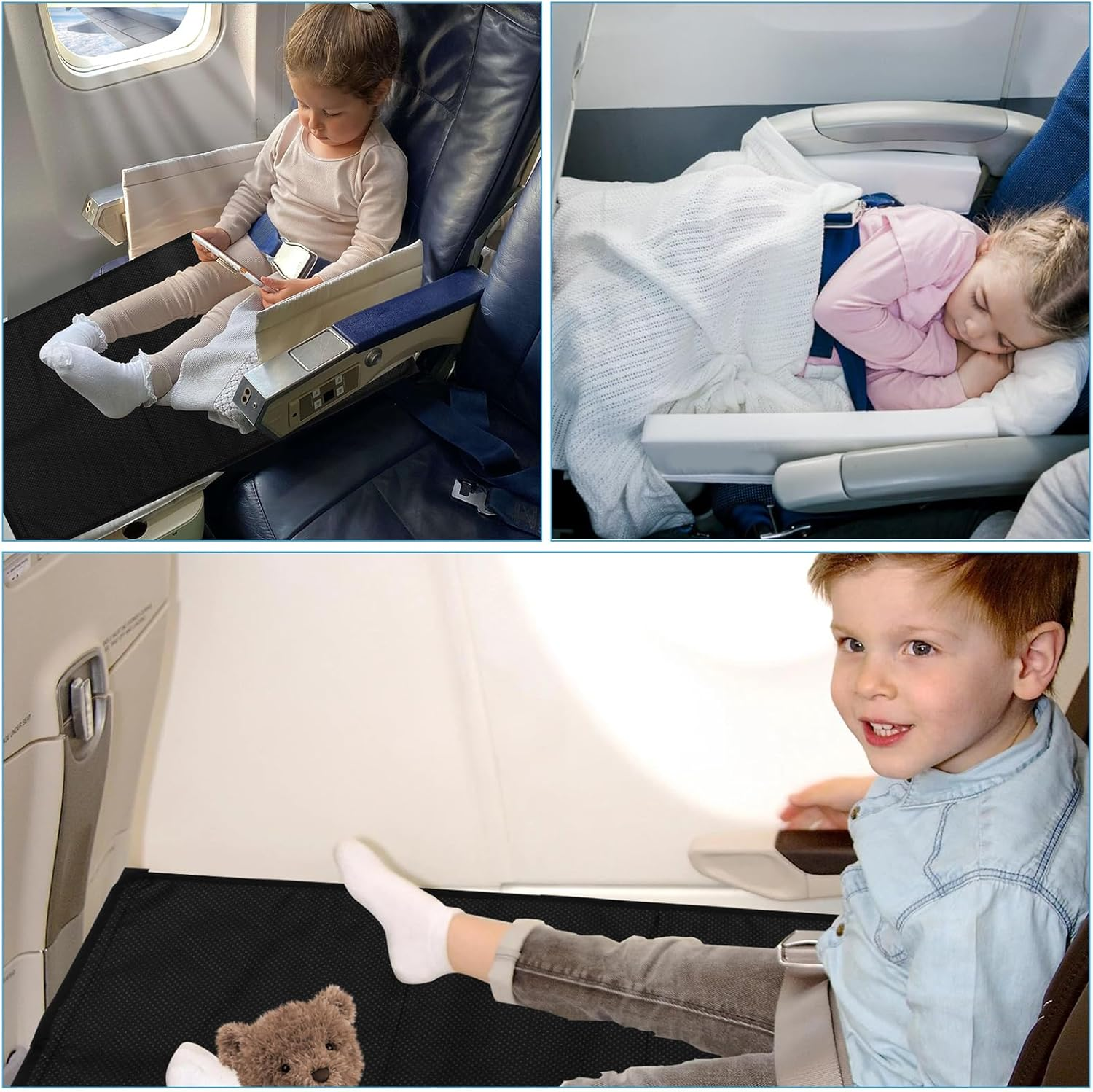 Toddler Airplane Seat Extender, Airplane Bed for Toddler Lightweight Portable Airplane Footrest with Buckle Easy Installation Airplane Seat Extender Comfortable Polyester Airplane Bed (Medium) image number 3