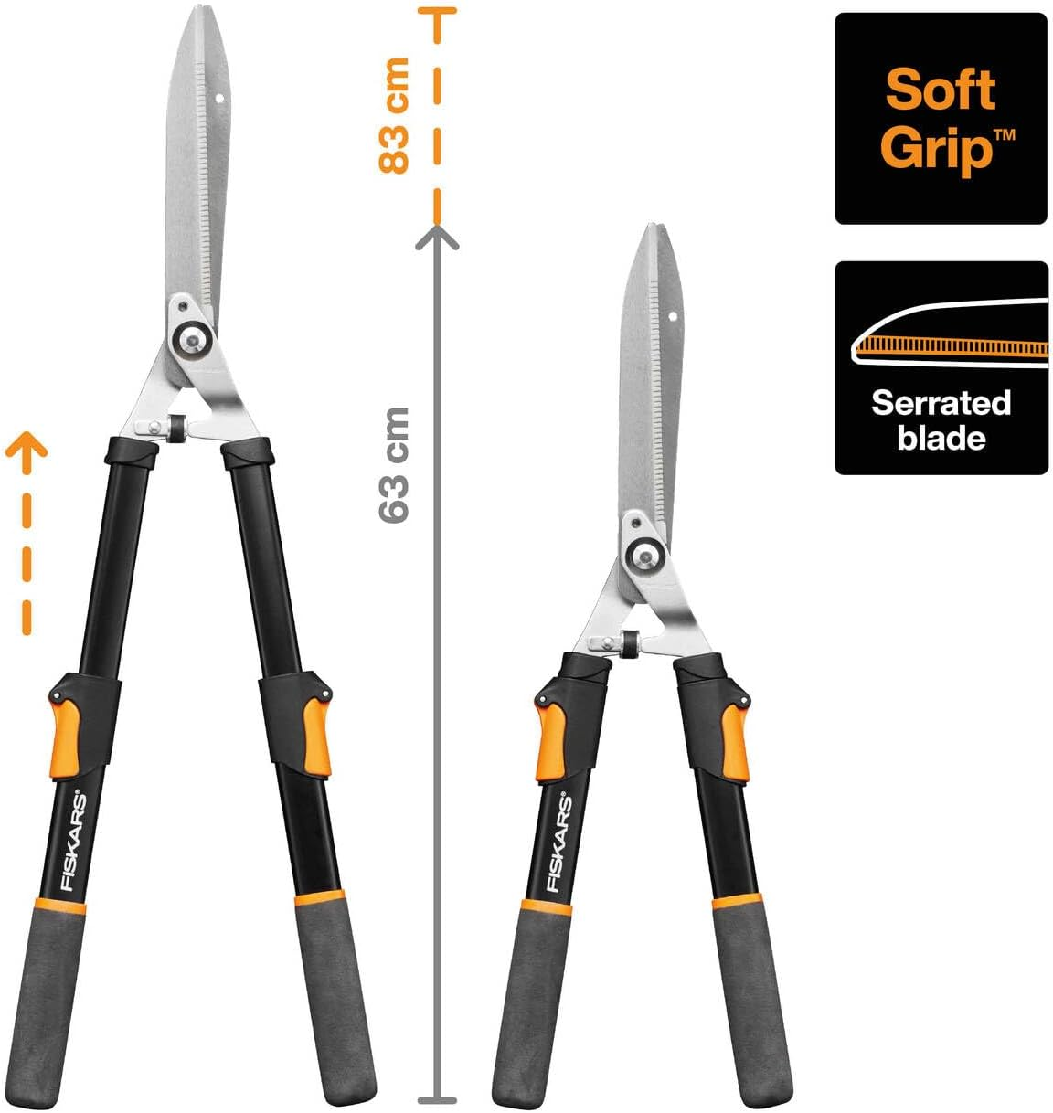 Fiskars Telescopic Hedge Trimmer, Softgrip-Handles, Blades of Steel, Length: 63-83 Cm, Black/Orange, HS13, 1027527 image number 4