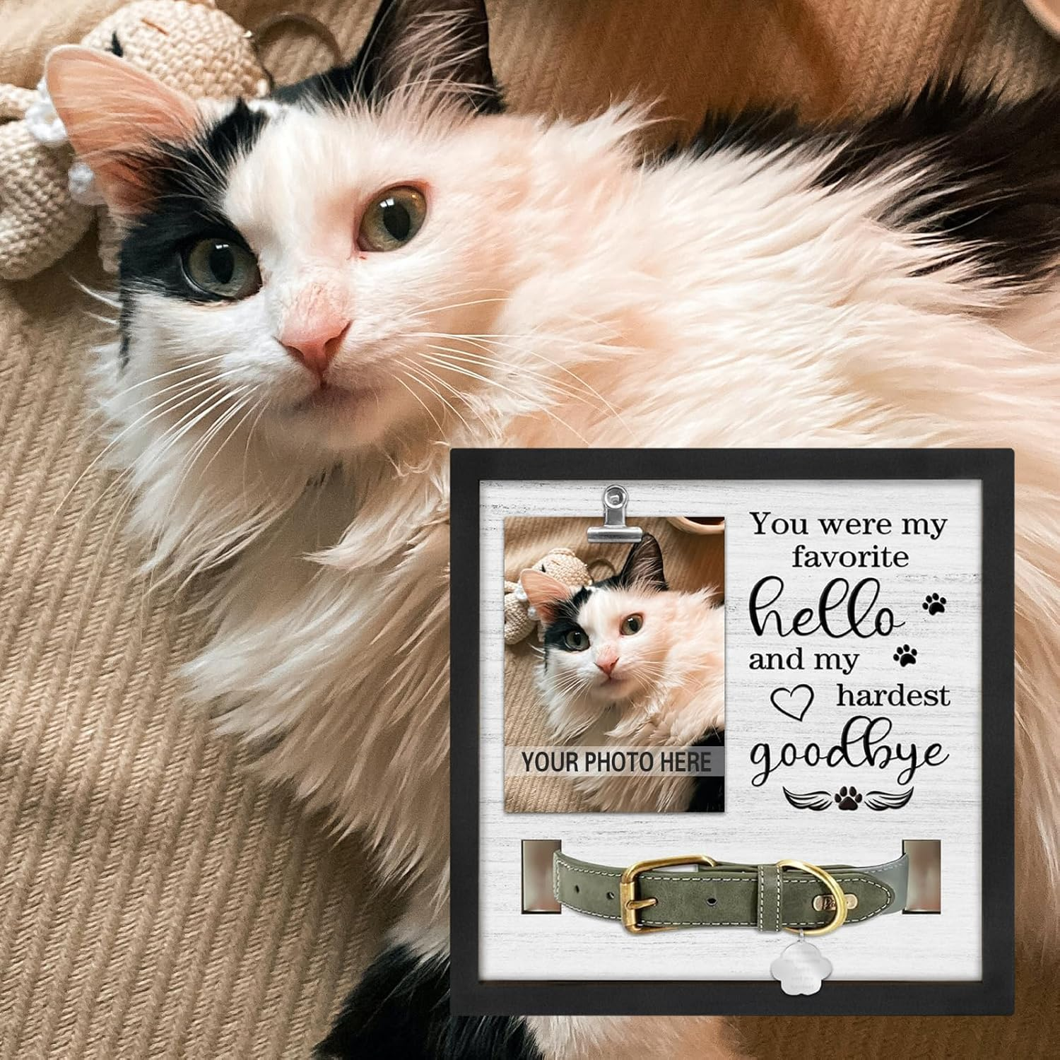 Cozioz Pet Memorial Keepsake, Sympathy Frame for Loss of Dog or Cat, Pet Remembrance Frame with Collar Holder, My Hardest Goodbye image number 2