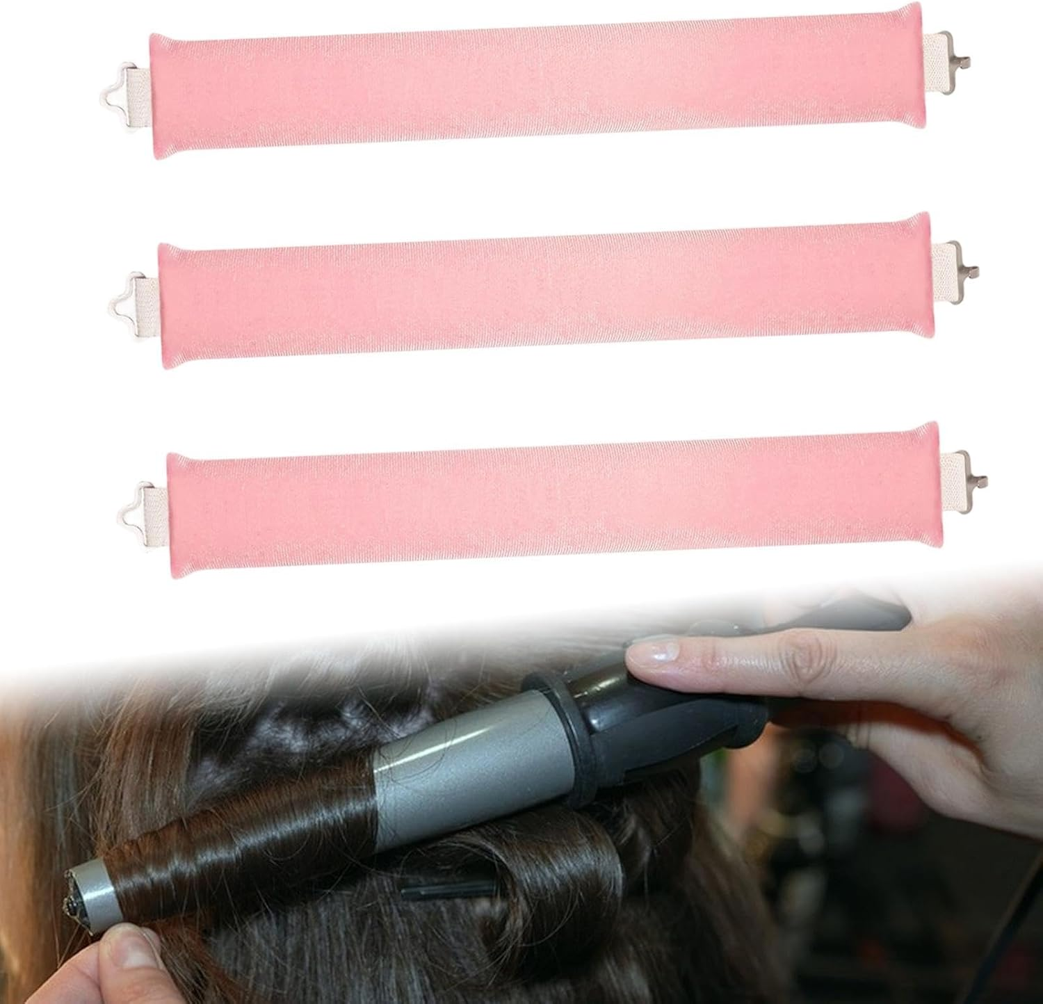 "Abbraccia" 3 Pieces Overnight Blowout Rods Heatless Curling Rods Curling Headband Soft Lazy Practical Overnight Wavy Curlers, Pink - Black image number 4